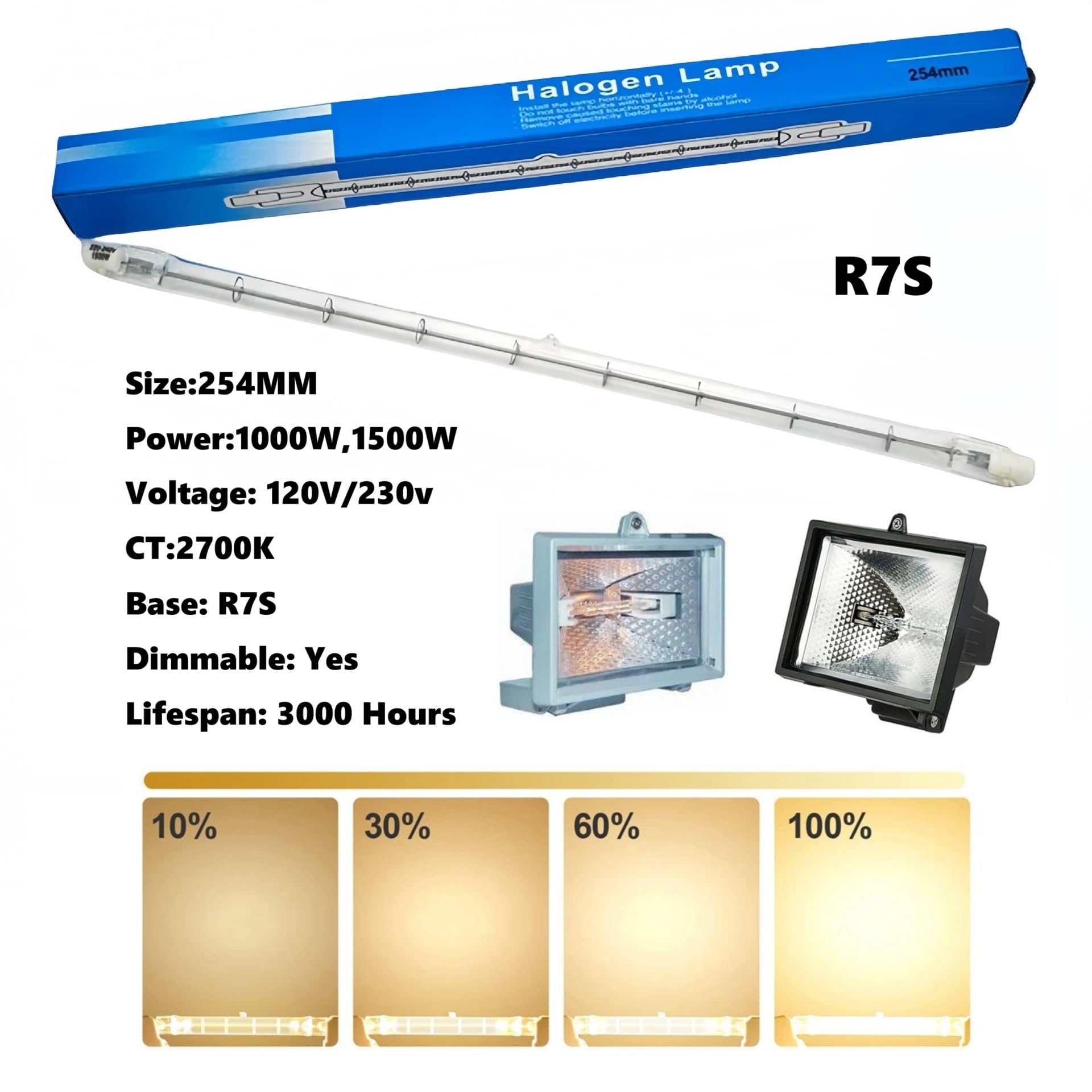 10-Pack R7s Halogenlampe 254mm 230v 2700k Warmweiß doppelseitiger T3 J-Typ lineare Flutlichtlampen (1500w/254mm-230v)
