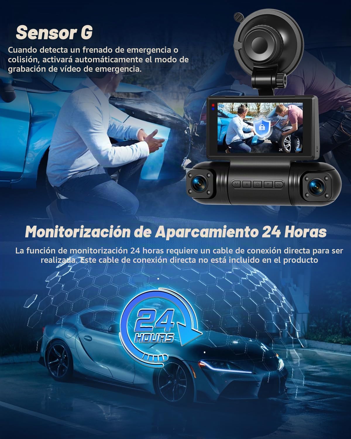 NHOPEEW Cámara para salpicadero 2K de 4 Canales para automóviles: cámara para salpicadero con WiFi, cámaras de 1080p, visión Nocturna, grabación en Bucle y detección de Movimiento con Sensor G