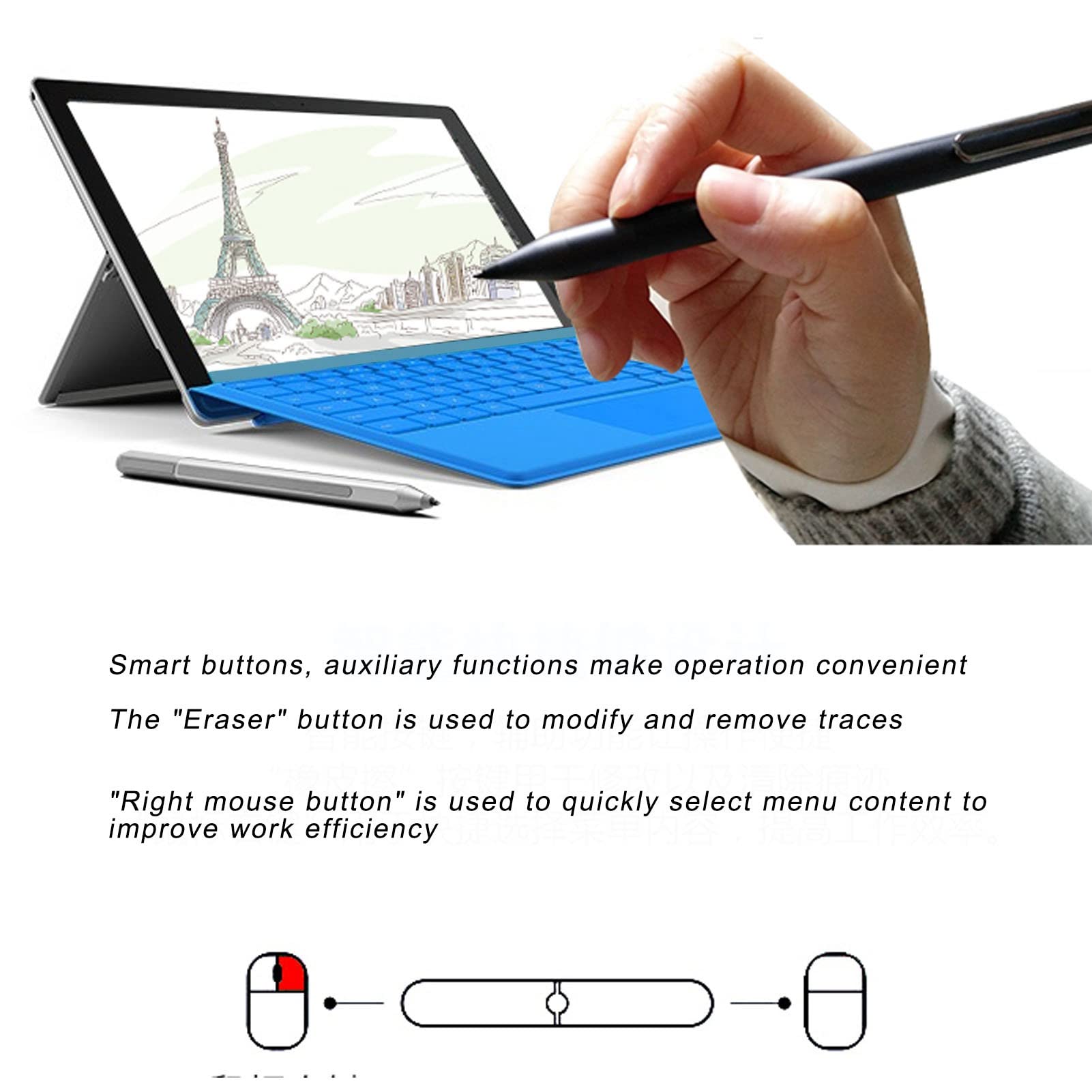 FLEXMAN Stylus Pen, Smart Capacitive Stylus 1024 4096 Level Sensitivity Tablet Touch Screen Pen Stylus for 3 Pro3 Pro4 Pro5 Pro6 for Go for Book for Laptop (Black)