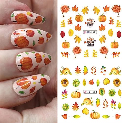 Miniatura 7 de Calcomanías de arte de uñas de otoño, calcomanías de uñas de Acción de Gracias, hoja de arce, pavo, transferencia de agua, calcomanías de uñas de