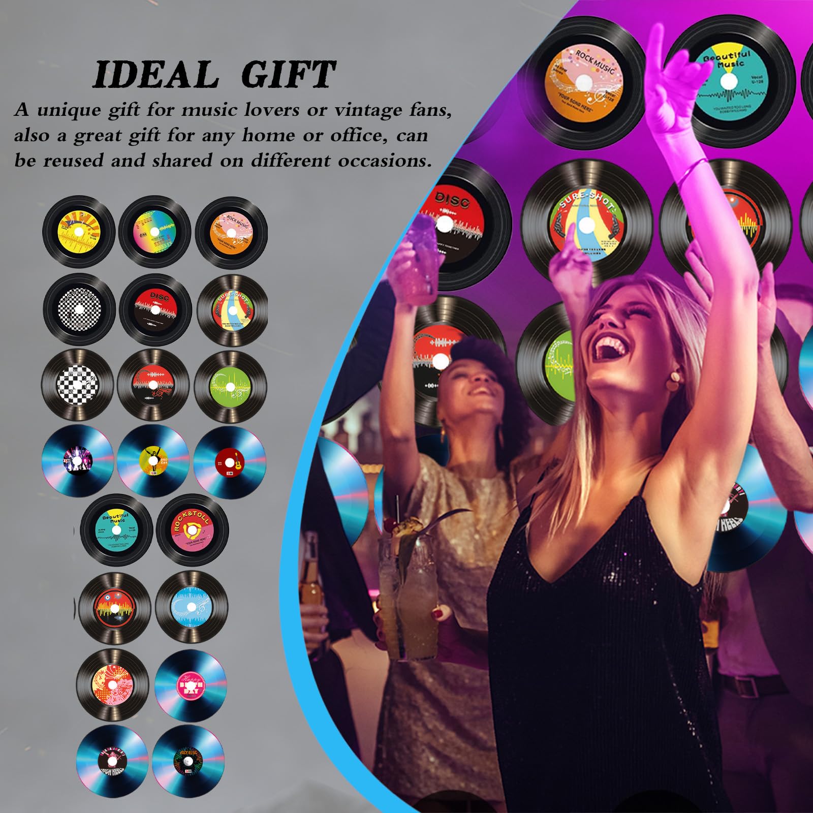 Disco de Vinilo Decorativo – Adornos Musicales Retro en Vinilo–Conjunto de 20 Discos Decorativos para Vinilo Música–Discos de Vinilo Brillante de Decorado y Disco para la Decoración de Pared