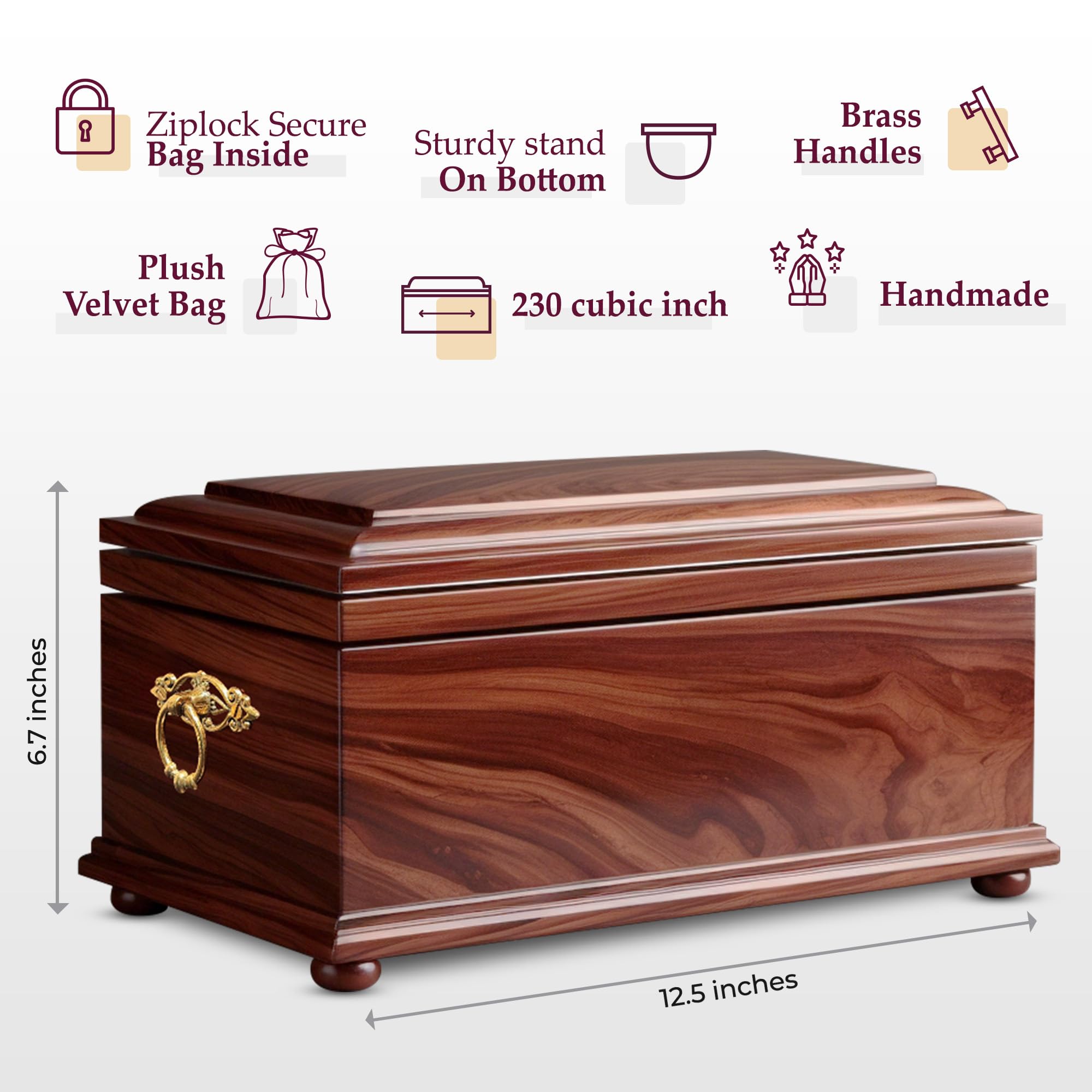 Trupoint Memorials Wood Cremation Urns for Human Ashes, Casket for Humans, Decorative Burial Urn for Adult Men & Women – Large, Brown Rosewood