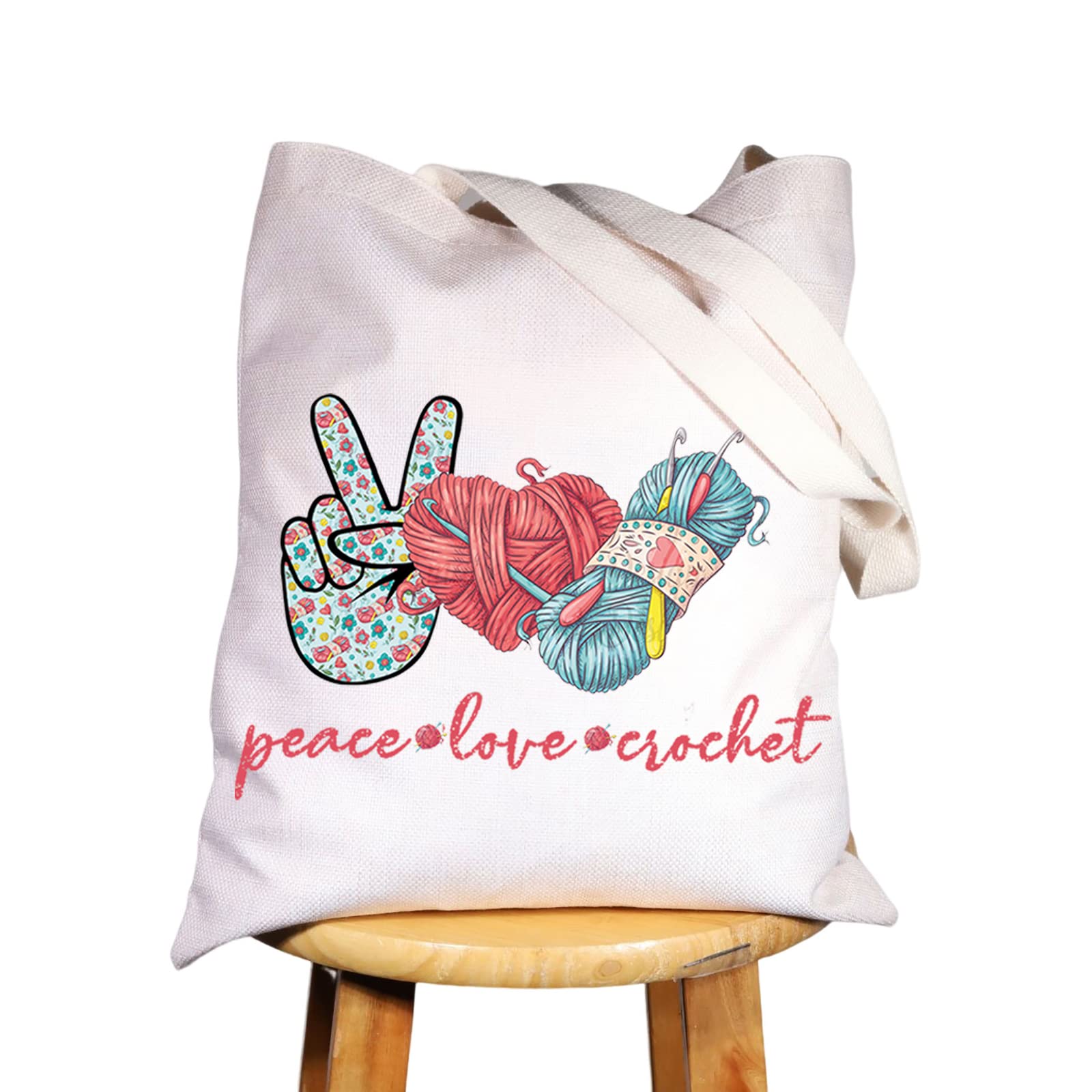 WZMPA Crocheting Lover Cosmetic Bag Crochet Gifts Peace Love Crochet Makeup Zipper Pouch Bag For Women Girls (Peace Crochet Tote)