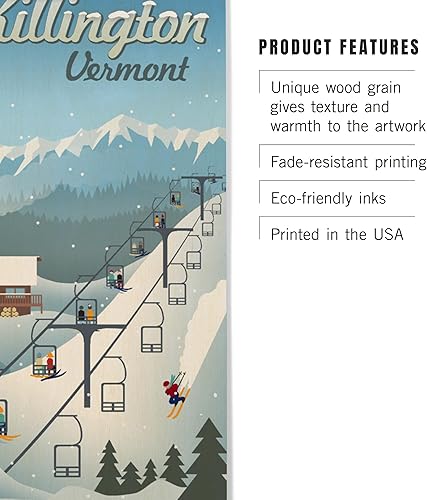 Miniatura 3 de Lantern Press Letrero de madera de 10 x 15 pulgadas, listo para colgar, decoración de pared, Killington, Vermont, estación de esquí retro