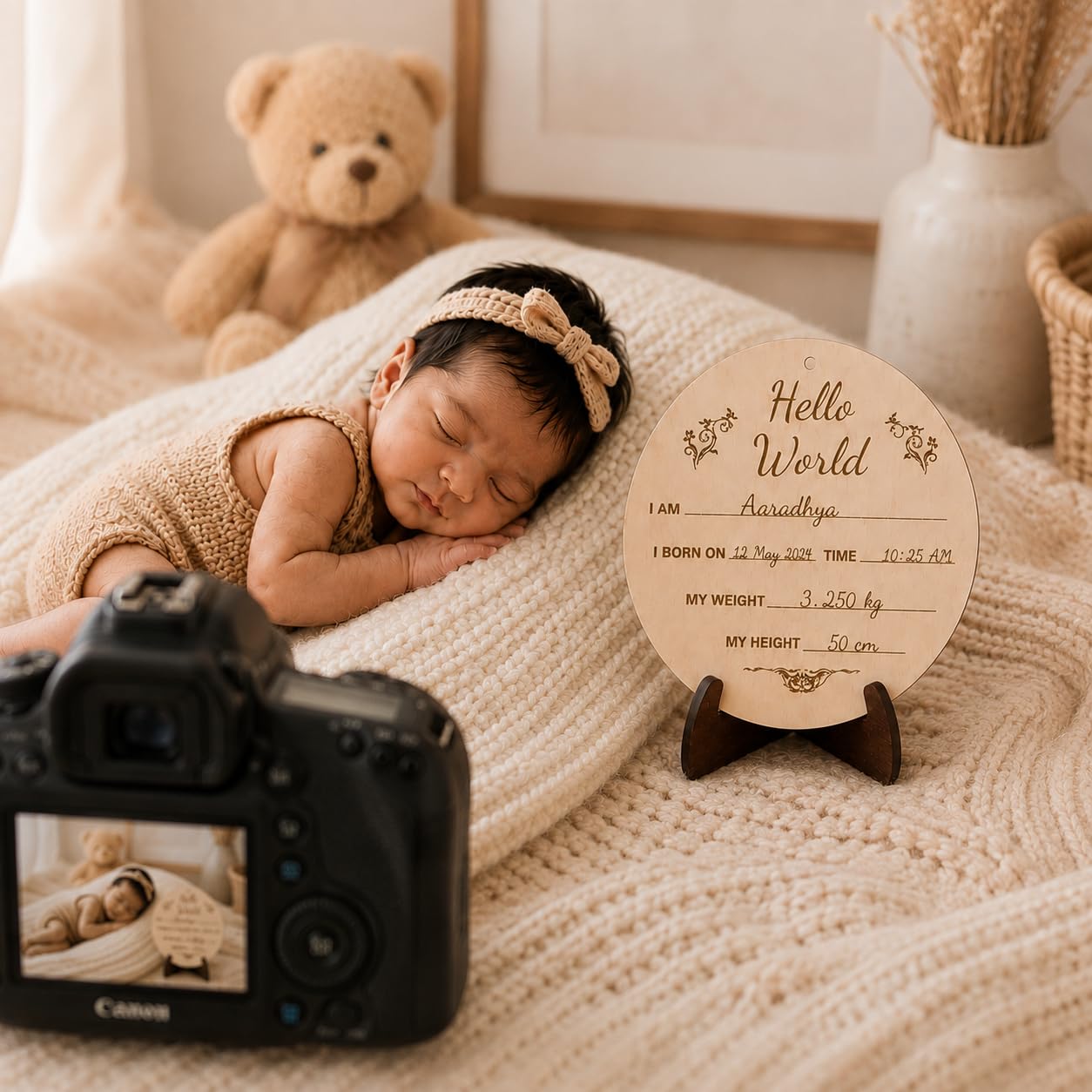 Hello World Baby Plaque - Newborn Photo Prop -4