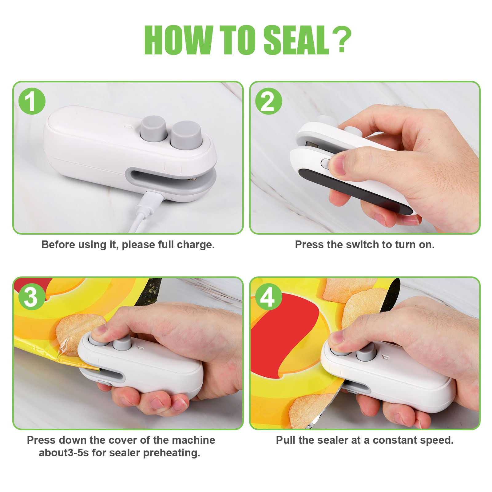 Vicloon Selladora de Bolsas,2 en 1 Sellador de Bolsas de Plastico,Portátil para Bolsas Selladoras Alimentarias,Máquina Sellado de Plástico para Sellar Bolsas