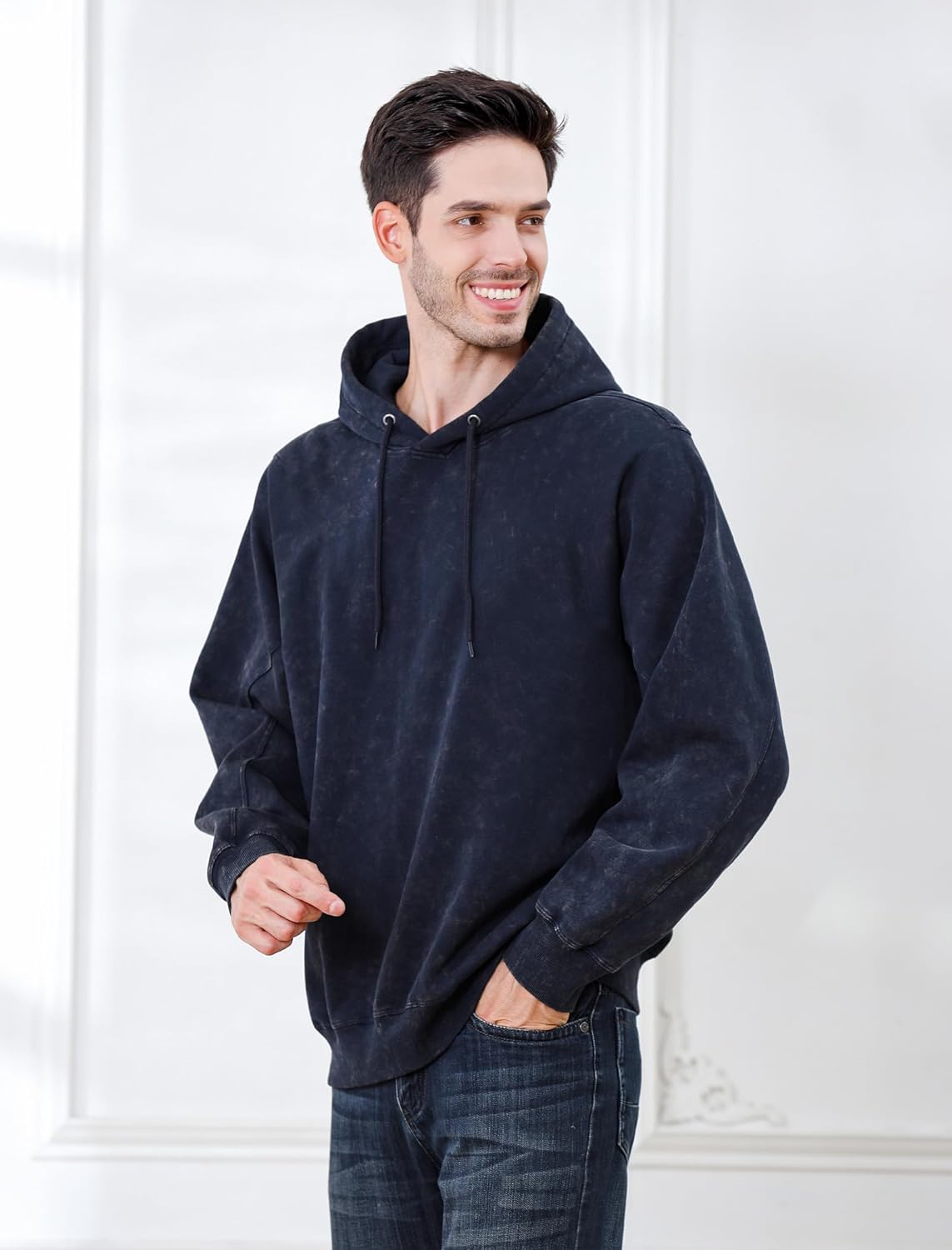 Men's Oversized Hoodie Pullover Acid Wash Plush Cotton Hooded Fleece Sweatshirt Streetwear Unisex Casual Hoodies - Image 2