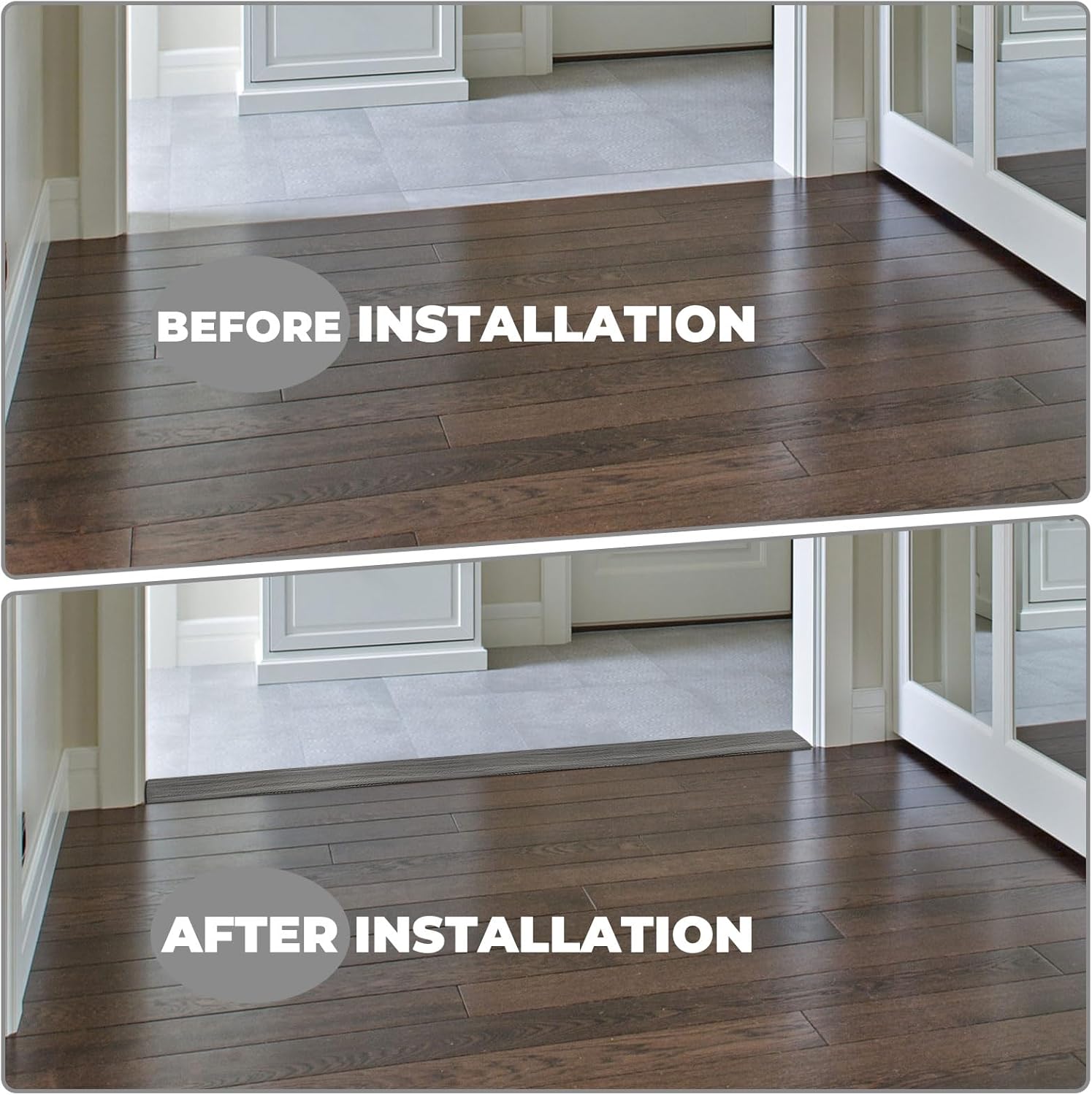 Floor-Transition-Strip Self Adhesive 36 inch, Door Thresholds Ramps for Doorways, Edge-Reducer Vinyl-Transition-Strip for Door/Floor (Dark Gray Wood Grain, 0.4'' (H))