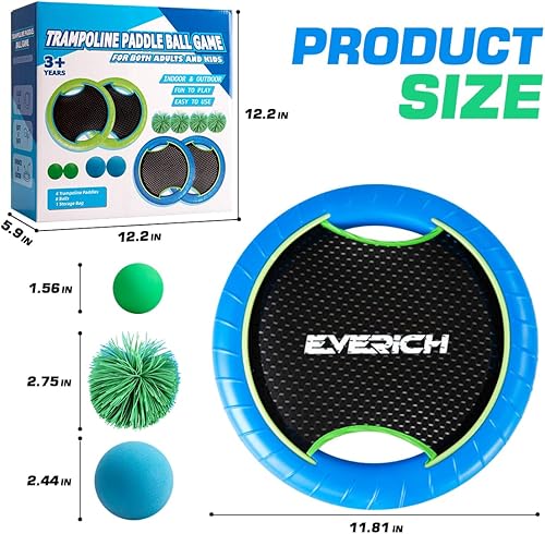 Vista 9 de EVERICH TOY Juego de pelotas de remo para cama elástica con 2 paletas hinchables y 4 bolas, diseño de espuma suave para que los niños jueguen