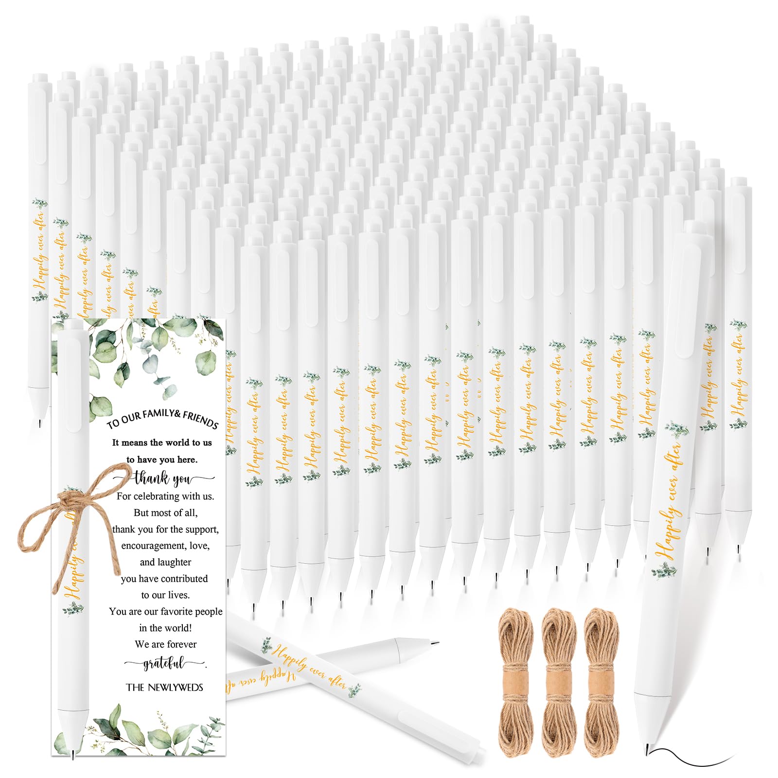 Tenceur 150 Sets Wedding Bridal Shower Pens for Guests with Thank You Cards and Twine Wedding Reception Party Favors Retractable Ballpoint Pens Bulk