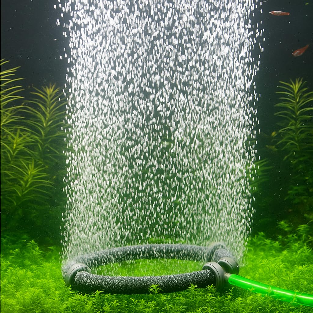 Nano Ausströmer Ring mit 304 Edelstahl Doppelrahmen + 4m PVC Luftschlauch – Aquarium & Teich Luftausströmer für Fischzucht, Sauerstoffzufuhr mit Mikroblasen (Doppel-Ring Ø25cm)