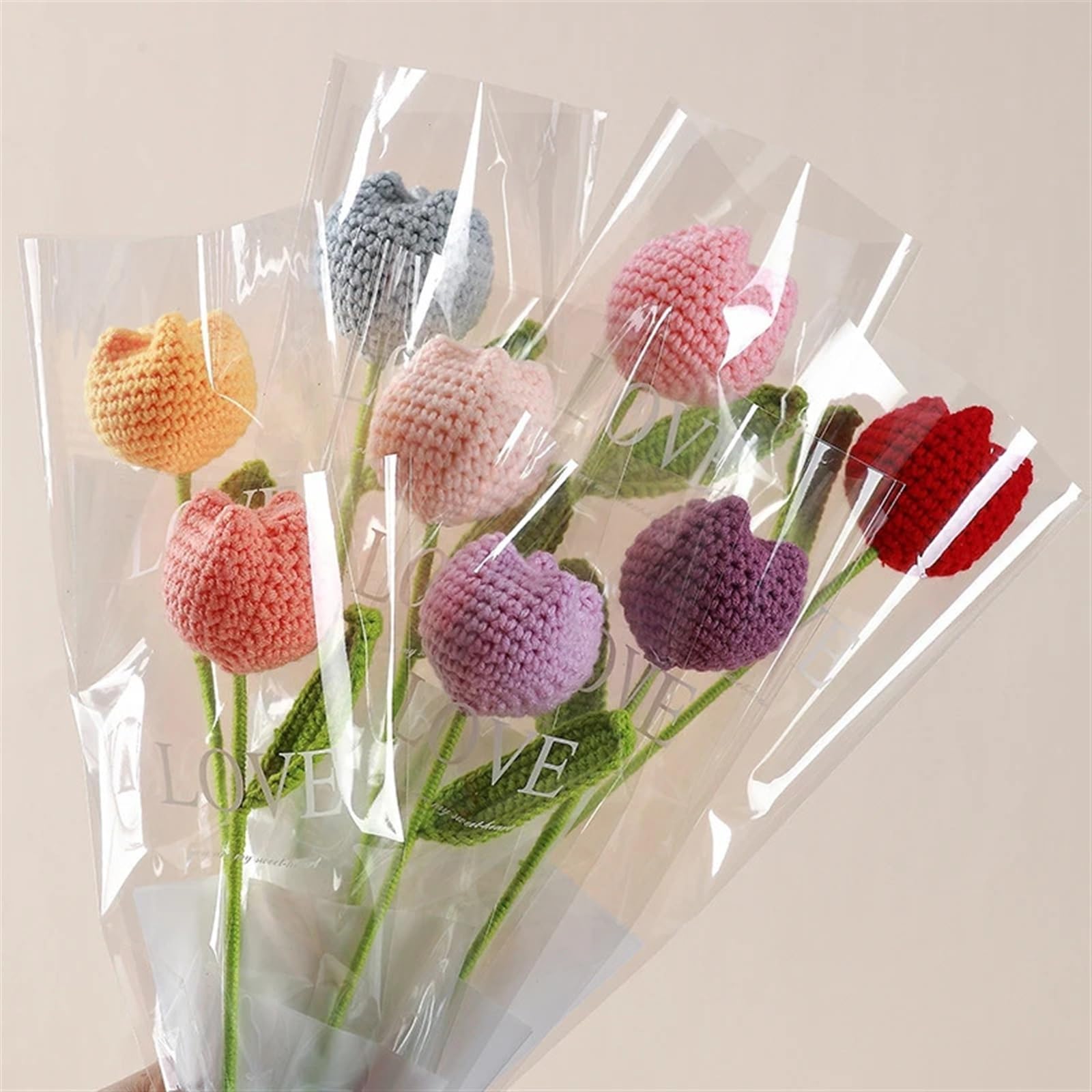 Sztuczne kompozycje kwiatowe, Wełna szydełkowa ręcznie robiona tulipan sztuczny bukiet kwiatów akcesoria do dekoracji stołu w jadalni wystrój pokoju(6pcs Blue)