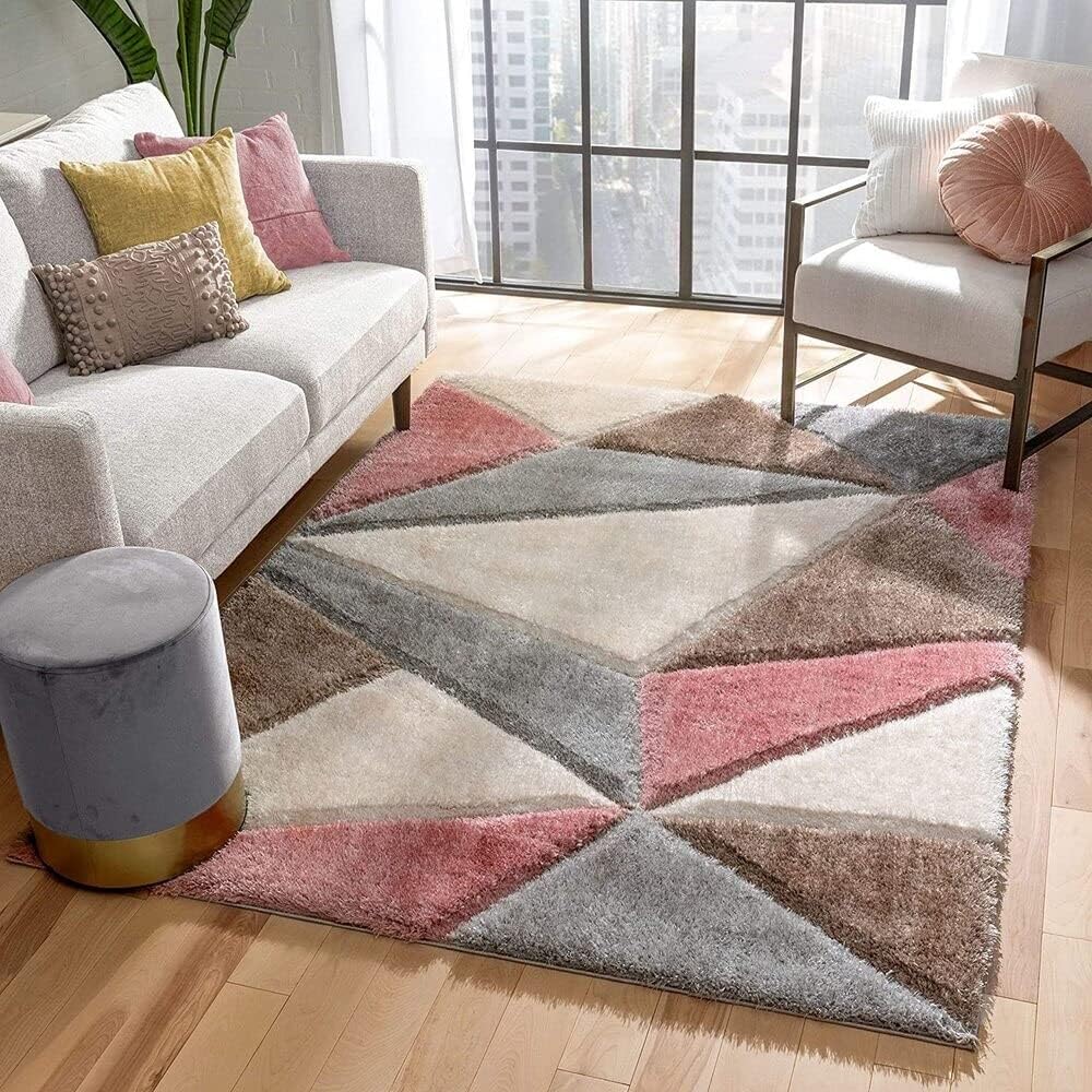 Modern Geometric Shag Area Rug | Soft Plush Anti-Skid Carpet for Living Room, Bedroom & Hall | Thick Fluffy Floor Mat-image-14
