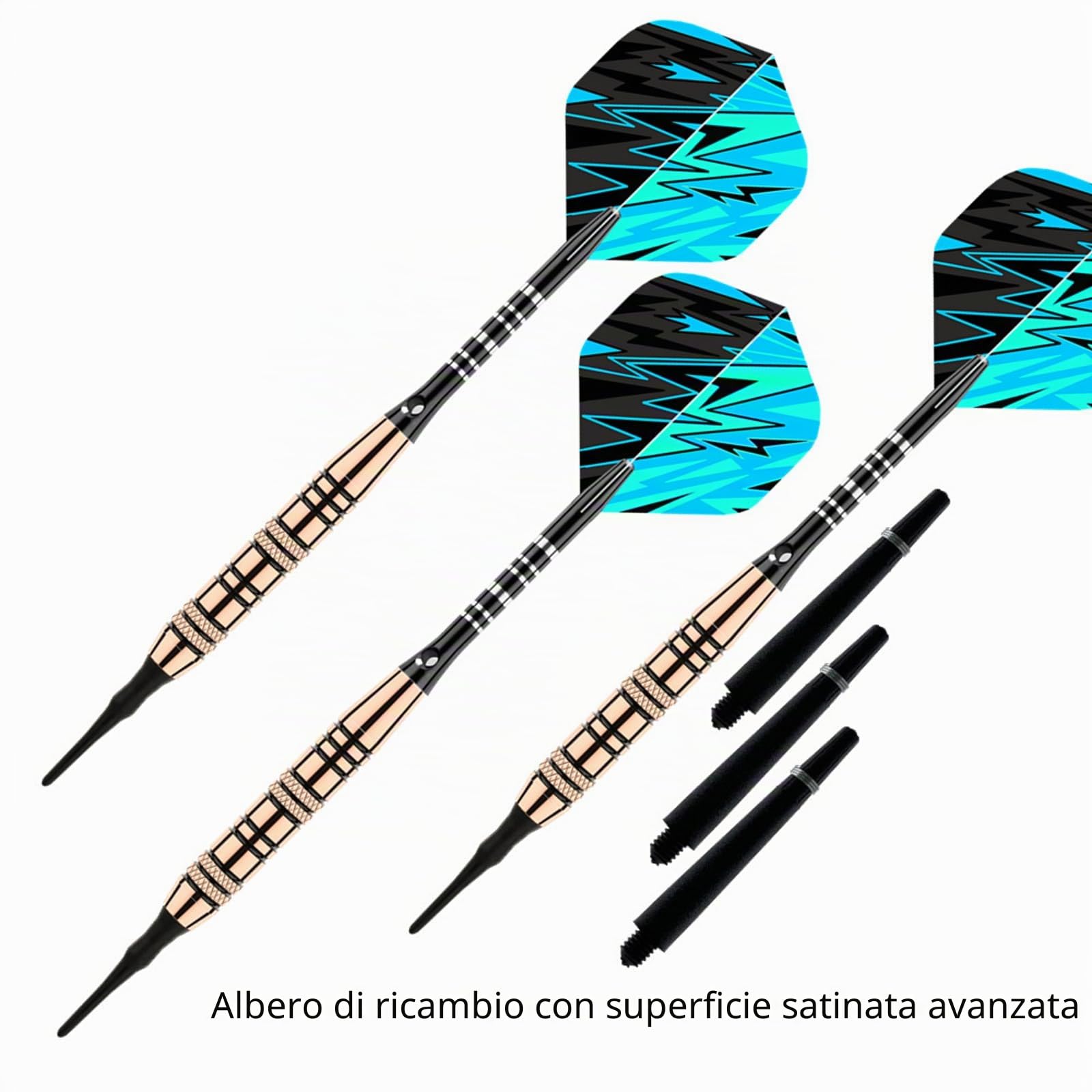 Genossen Freccette con punta in plastica, 18 grammi, 3 freccette professionali per bersaglio elettronico, freccette morbide con 30 punte in plastica, 6 alette e custodia (nero)