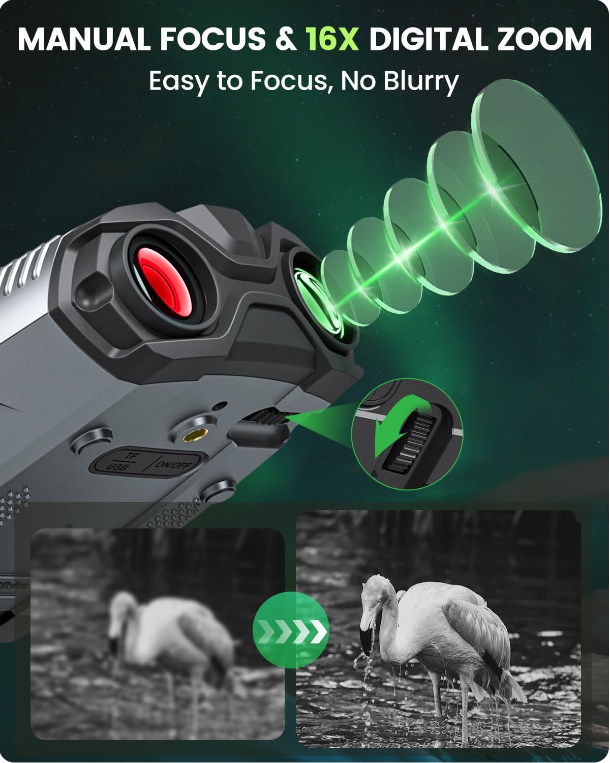 4K Night Vision Goggles, Upgrade Night Vision Binoculars with 5000mAh Battery Rechargeable Battery - 16X Digital NightVision 9 Gear Infrared with 32GB TF Card, 3.5" HD Binoculars Gift for Men, Dad - Image 6