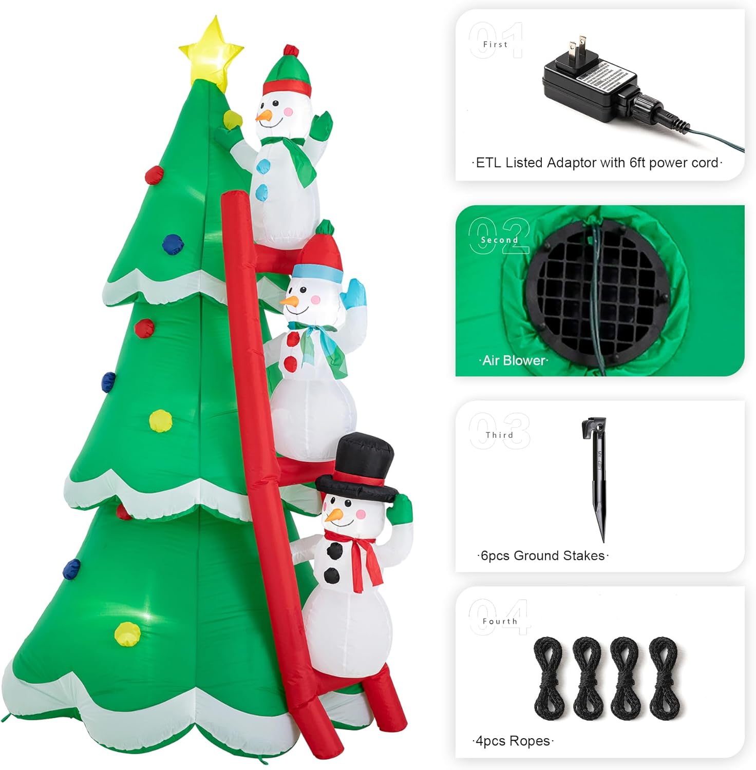 Glitzhome 8FT Christmas Inflatable Decorations Snowman Climbing Christmas Tree with Build-in LEDs Blow Up Inflatables for Xmas Party Yard Lawn Garden Decors