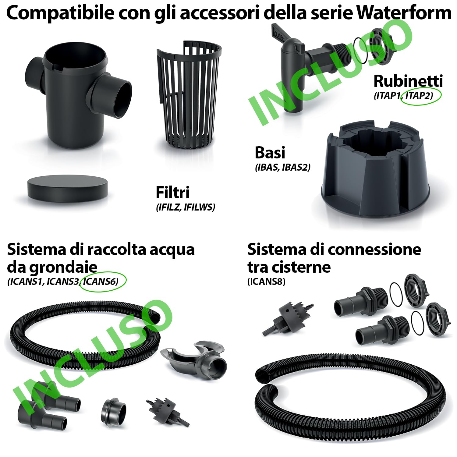 Serbatoio per Acqua Piovana Aquacan 210L | 56x59,9x118,3 cm | 2 Punti di Attacco | Incluso Inserto per Fiori Rubinetto e Sistema di Raccolta Acqua | Cisterna da Giardino | Colore Grigio Design Moderno