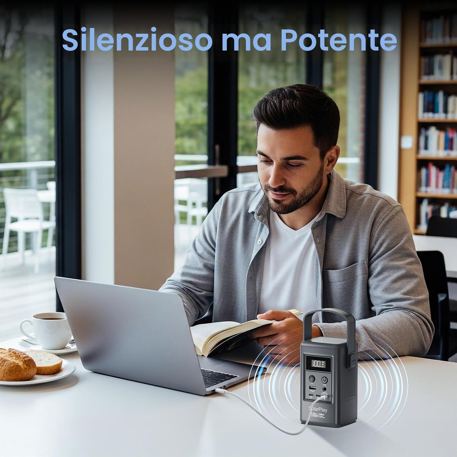 SolarPlay Q100 Powerbank da 2500 mAh/92,5 Wh con 5 porte, 3 USB C (1 x 100 W)/USB-A/con Mppt, ricarica completa in 48 minuti, power bank portatile, ideale per viaggi e campeggio