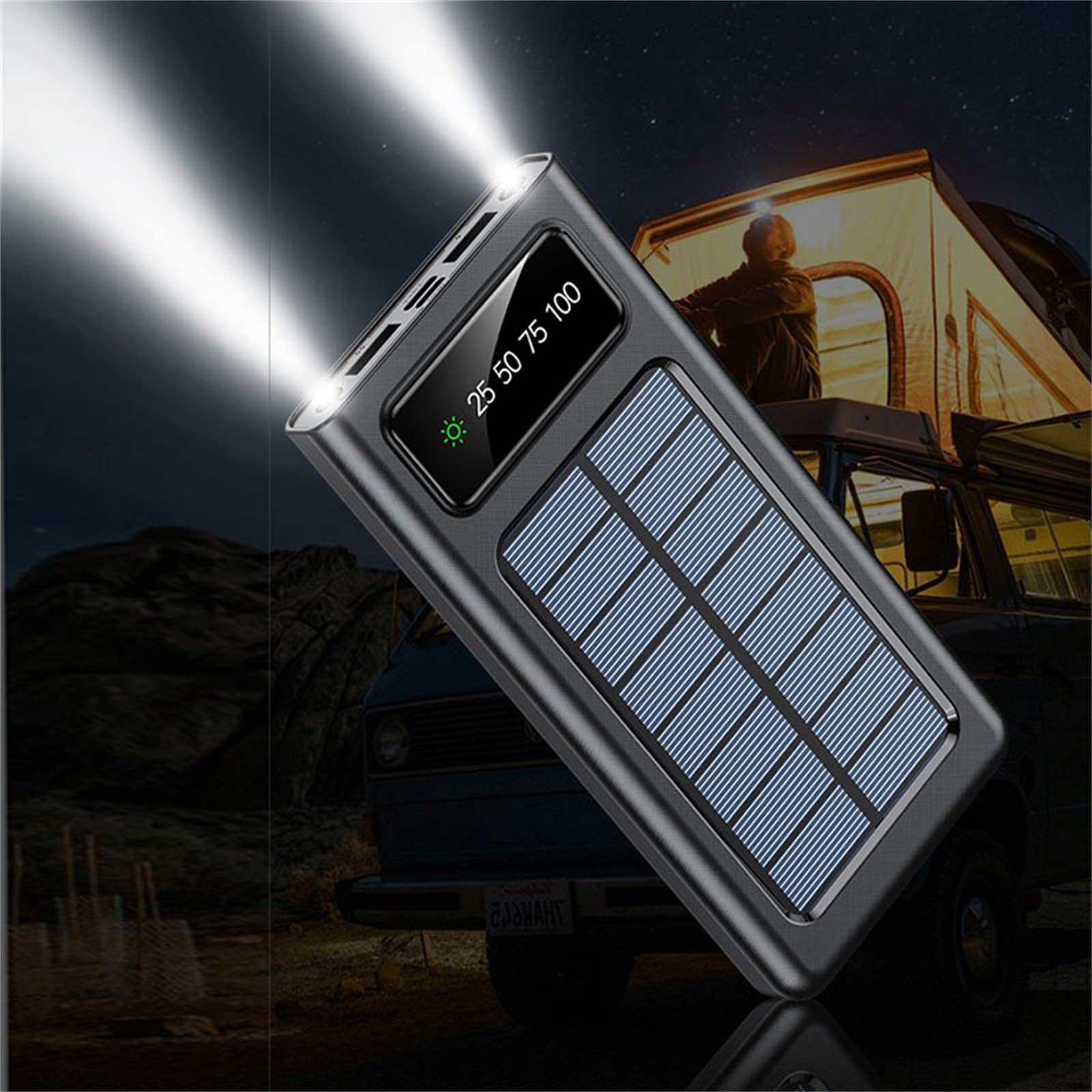 WFEI Power Bank Cargar Solar 30000mAh Teléfono de batería Externo portátil Paquete de Panel de células solares de células solares Powerbank,Negro