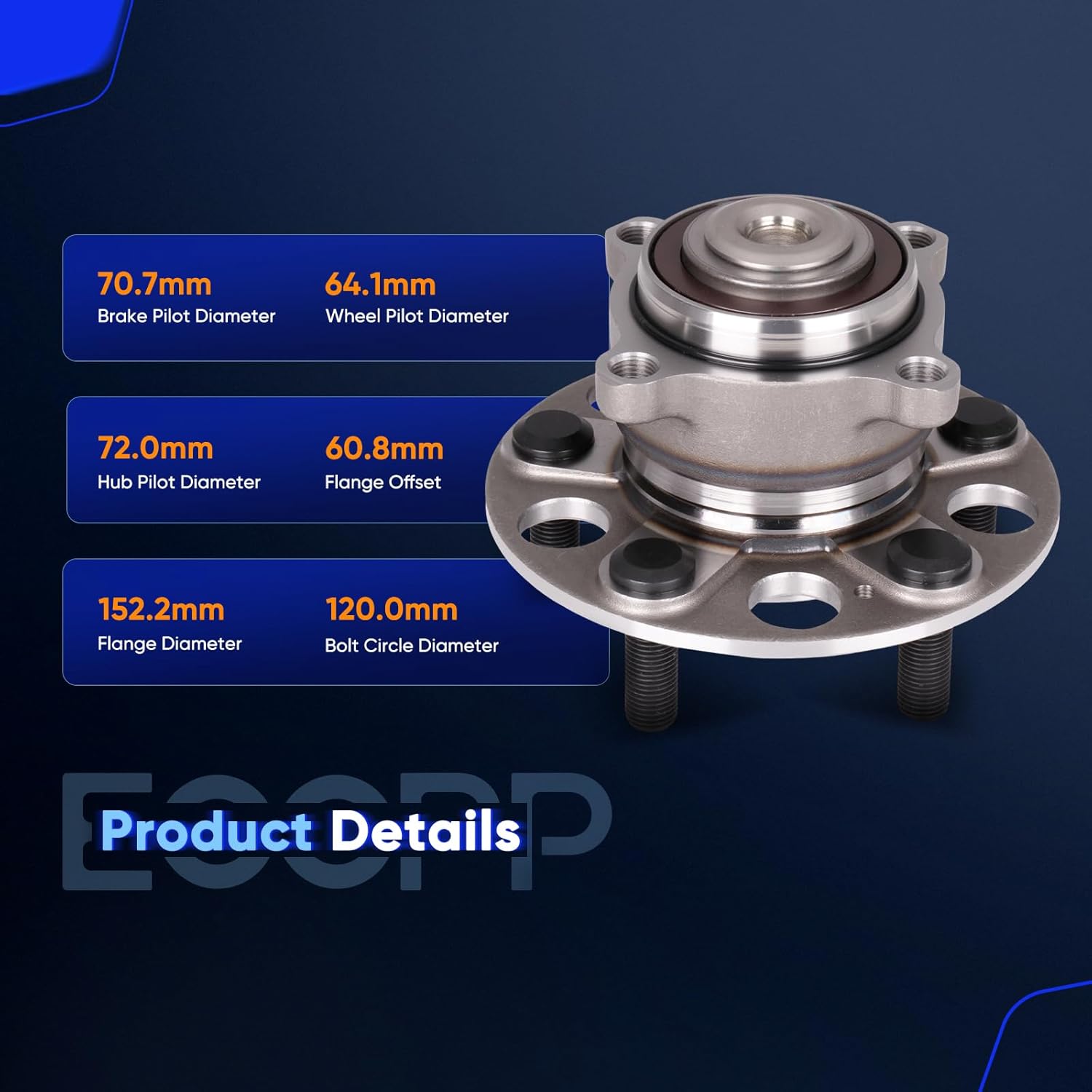 ECCPP Wheel Hub and Bearing Assembly Rear 512391 fit 2009-2014 For Acura TL FWD Replacement For 5 lugs Wheel hub with ABS 2 pcs
