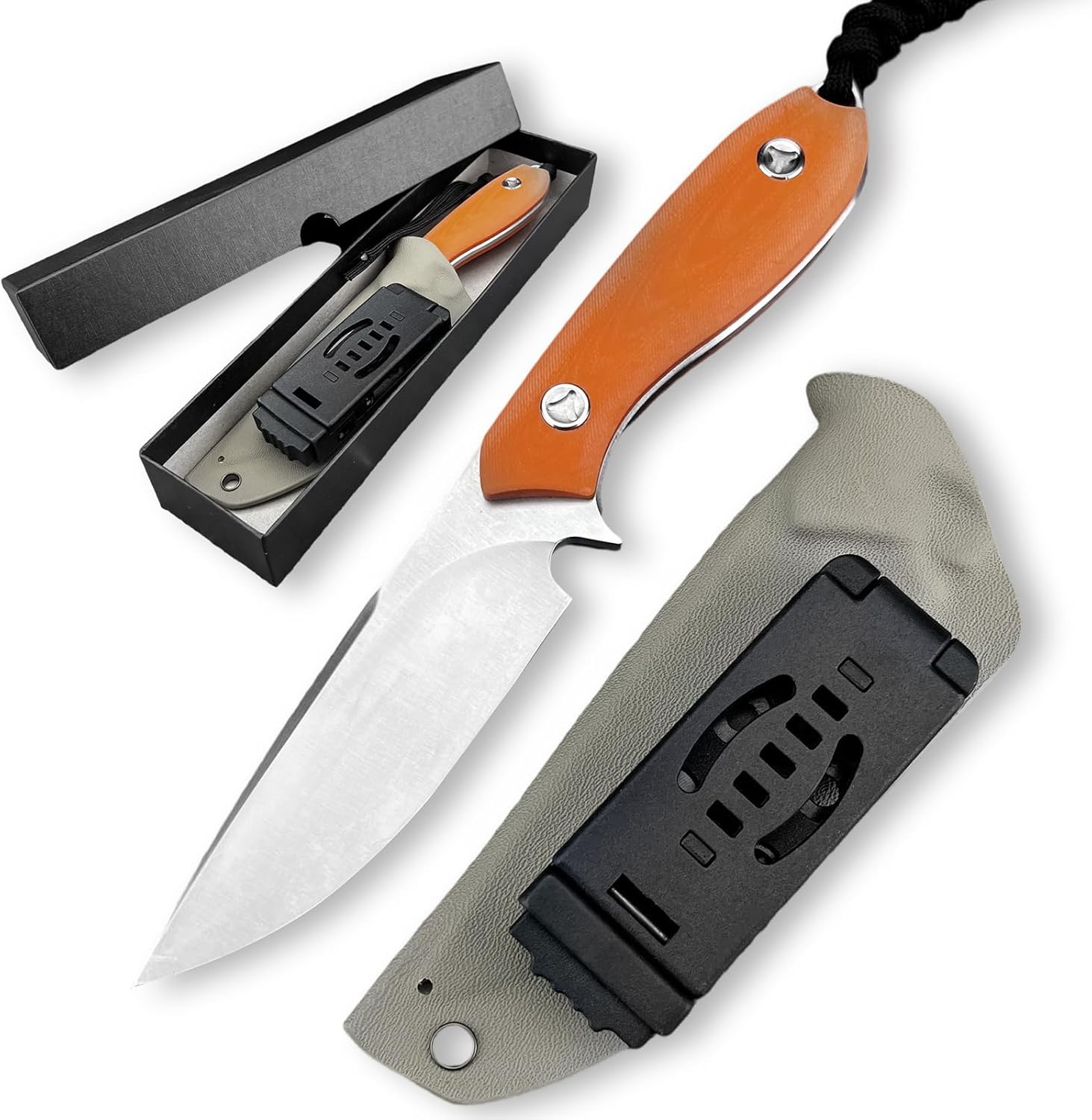 EDC Fixed Blade Knife with Sheath,8.46" Full Tang Camping Knife, Sharp Stainless Steel Blade, G10 Handle for Camping, Hunting, Survival (Black)