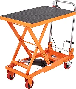 VEVOR Hydraulic Lift Table Cart, 330lbs Capacity 28.5" Lifting Height, Manual Single Scissor Lift Table with 4 Wheels and Non-Slip Pad, Hydraulic Scissor Cart for Material Handling and Transportation