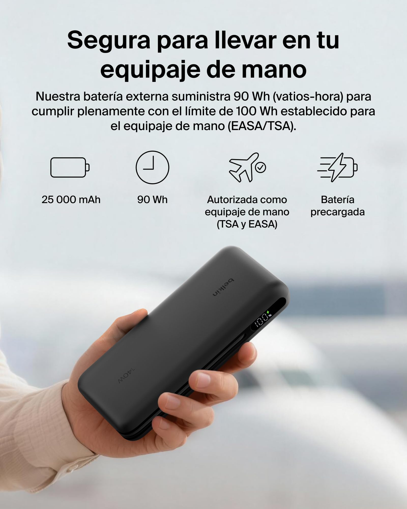 Belkin UltraCharge Pro Batería Externa 25 000 mAh para Portátiles - Negro | Power Bank de 25000 mAh, 1 puerto y 1 cable USB-C, 1 puerto USB-A, Power Delivery a 158 W, Pantalla, Batería Portátil