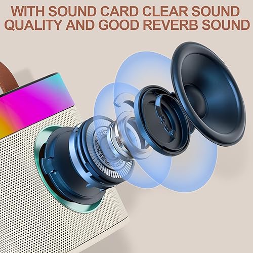 Miniatura 3 de Mini máquina de karaoke para niños y adultos, altavoz portátil de karaoke Bluetooth con 2 micrófonos inalámbricos y luz, máquina de karaoke para