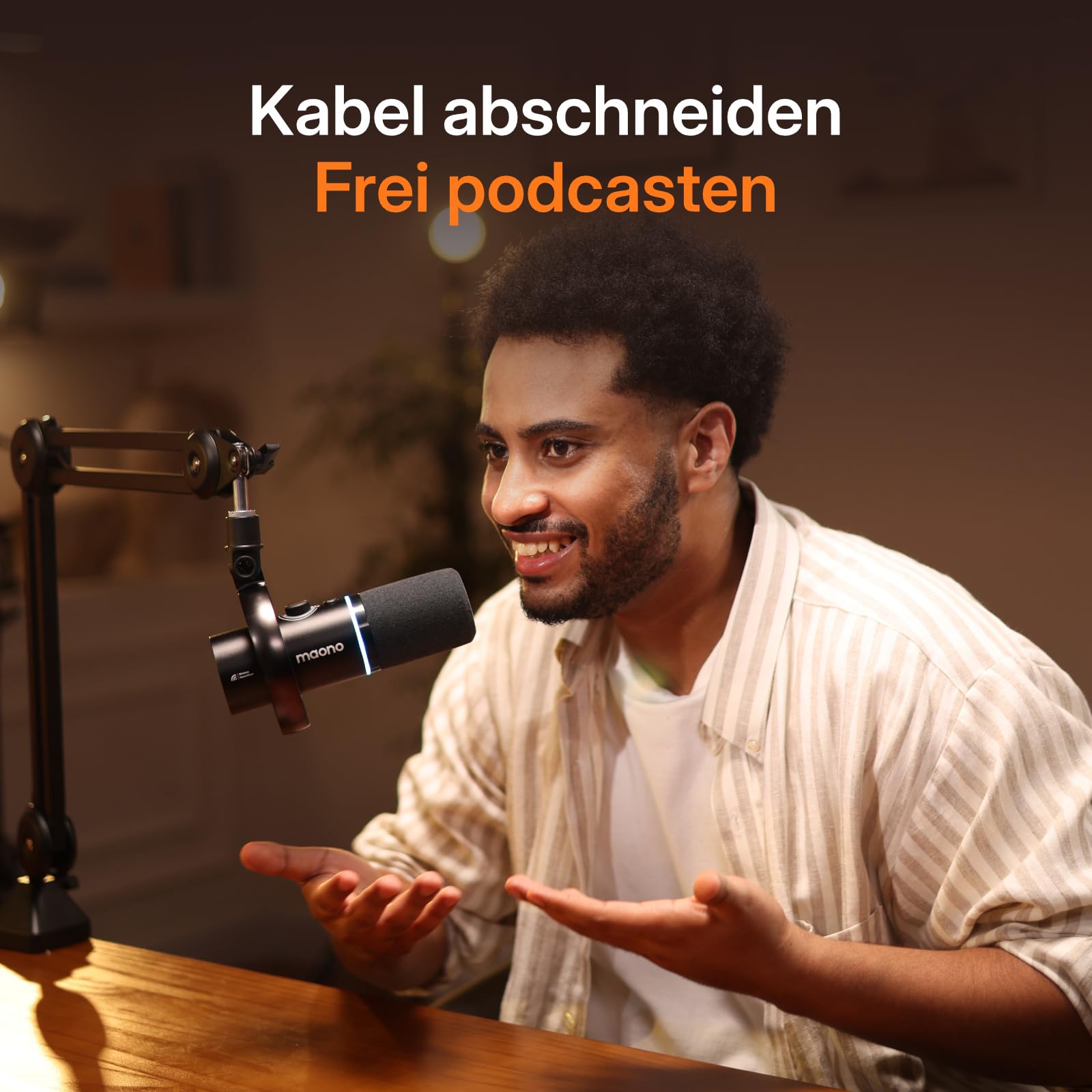 MAONO PD200W Hybrid Wireless Podcast Mikrofon für PC, XLR-USB-Dynamische Mikrofon-Set mit Arm, Software, Geräuschunterdrückung, für Aufnahmen, Streaming, Inhaltserstellung, Heimstudio, Voiceover