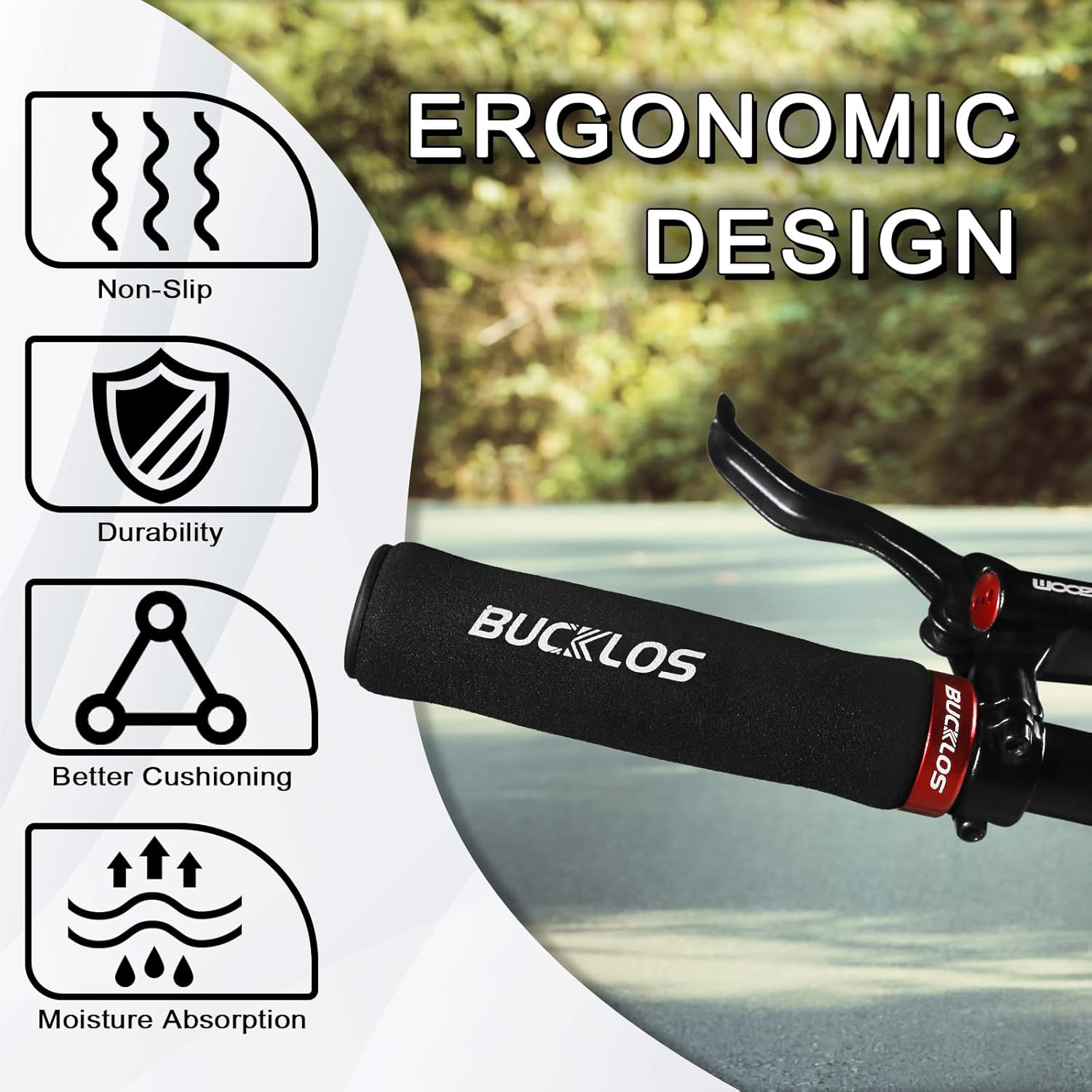 BUCKLOS Comfortable Bike Seat Cushion Wide Bicycle Saddle and Sponge Handlebar Single Lock on Anti-Slip Bike Grips