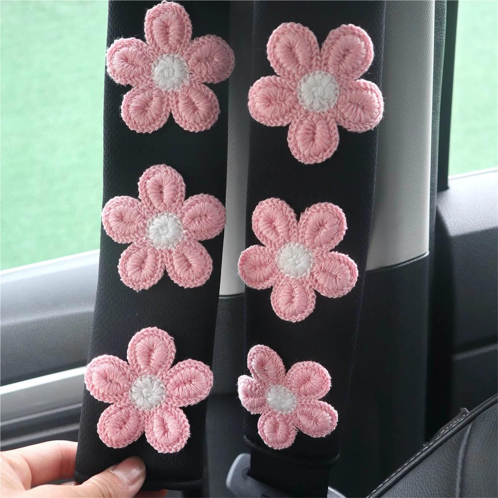 Protector Cinturon Coche Protector de hombro de flores for cinturón de seguridad de coche, Protector de hombro creativo de dibujos animados, accesorios interiores de coche de flores pequeñas, 2 uds.
