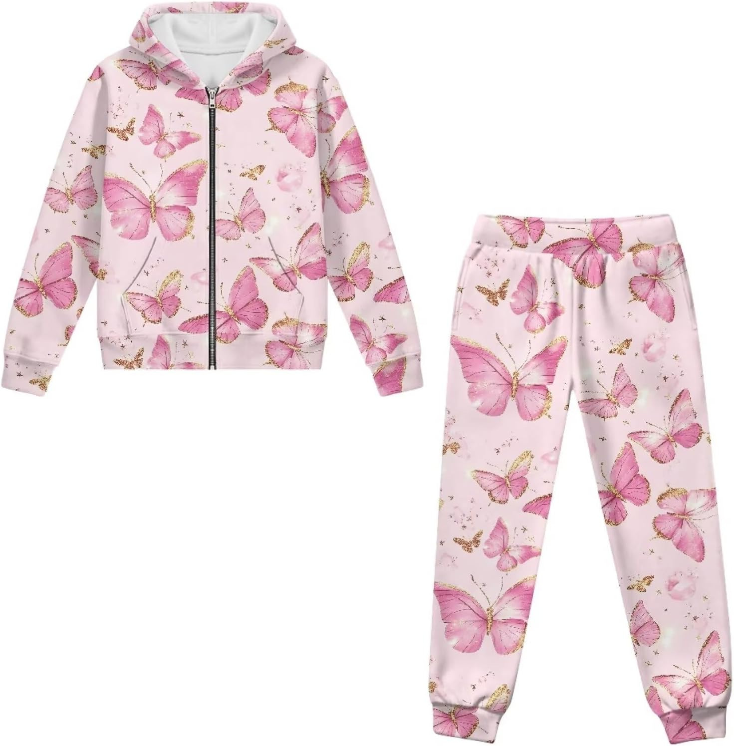 Girls 2 Piece Tracksuit Athletic Sweatsuits Sets with Pockets Full Zip Hooded Sweatshirt and Sweatpants for Kid