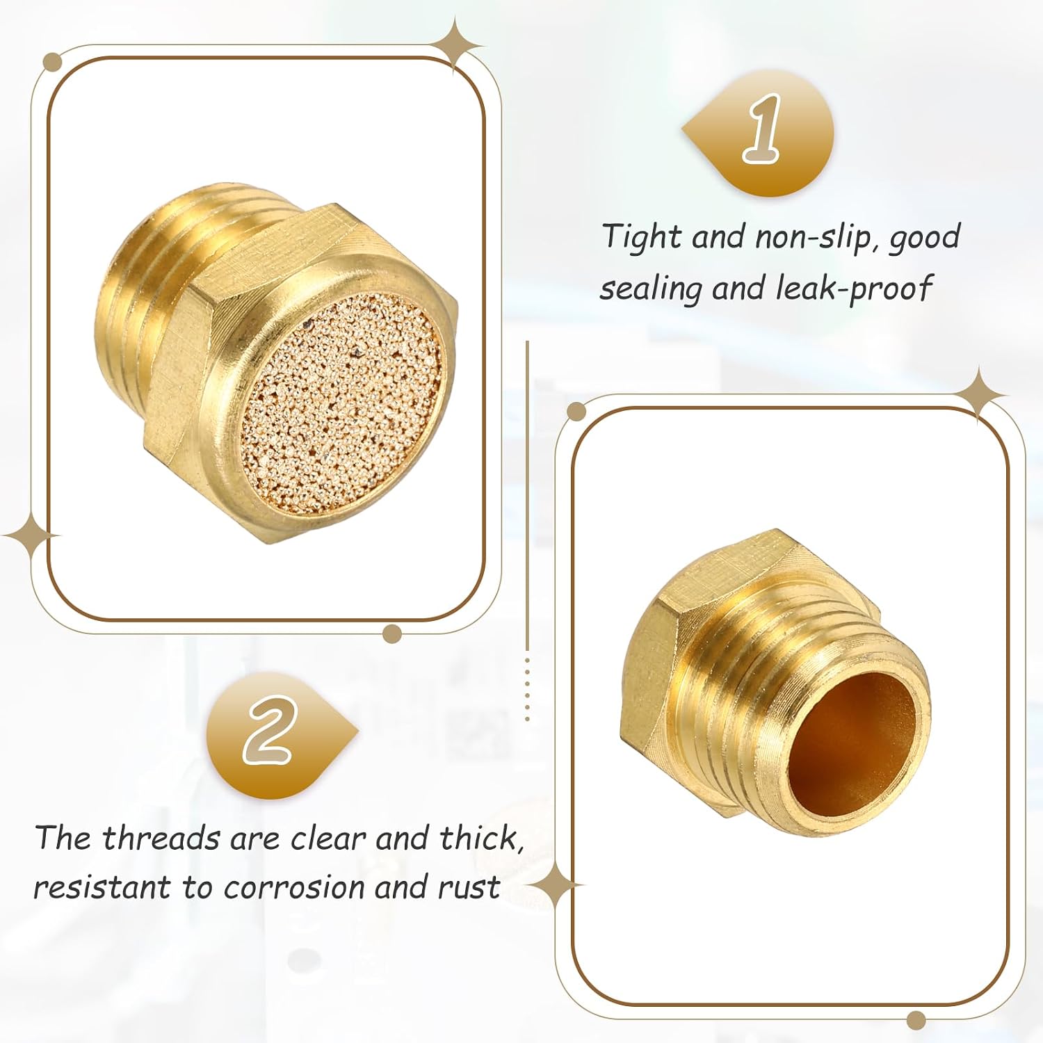 MECCANIXITY 5pcs Male Air Pneumatic Mufflers 1/4" NPT Sintered Bronze Muffler Air Fittings for Pneumatic Tool and Industrial Machinery