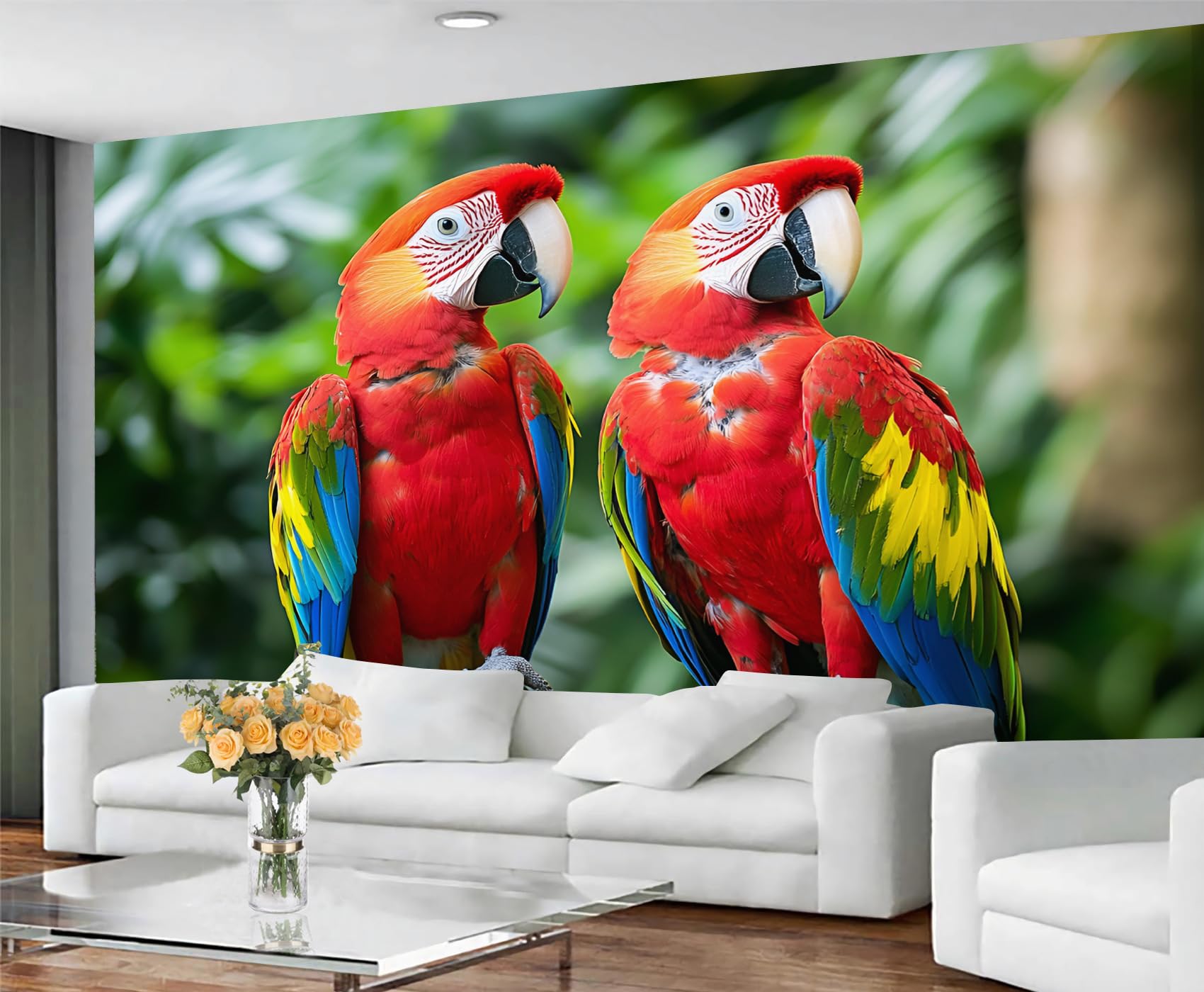 GIVLWF Wallpaper - Parrot Home Decor & Mural, Self Adhesive Wallpaper for Living Room, Colorful Birds Wall Mural, Tropical Bedroom Wall Paper, Peel and Stick โ image 1