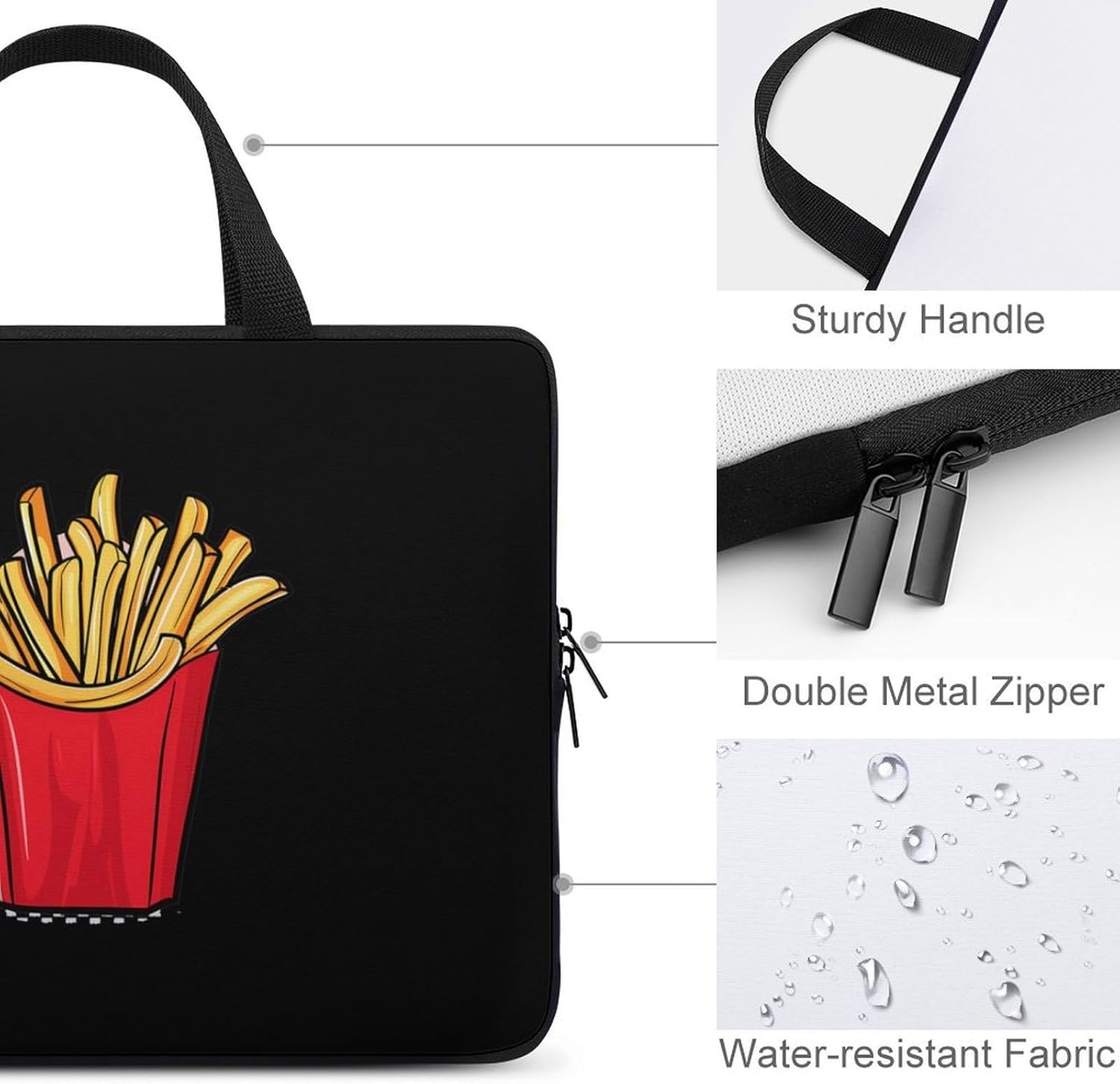 French Fries Laptop Bag Print Computer Sleeve Case Protector Briefcase Totes for Women Men