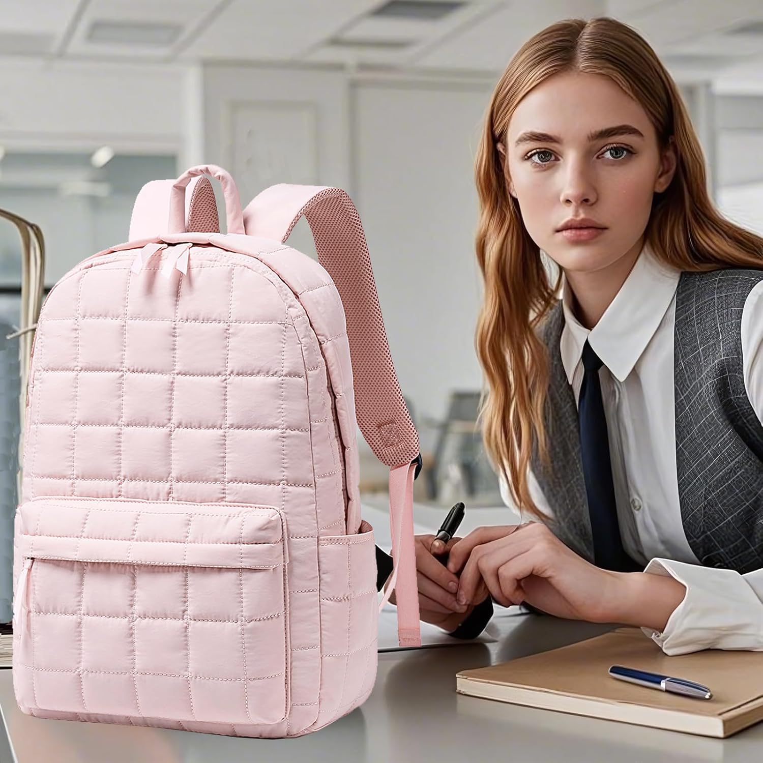BTOOP Travel Backpack for Women Work Backpack Quilted College Backpacks for School Fit 15.6 Inch Laptop (Quilting-Pink) - Image 8