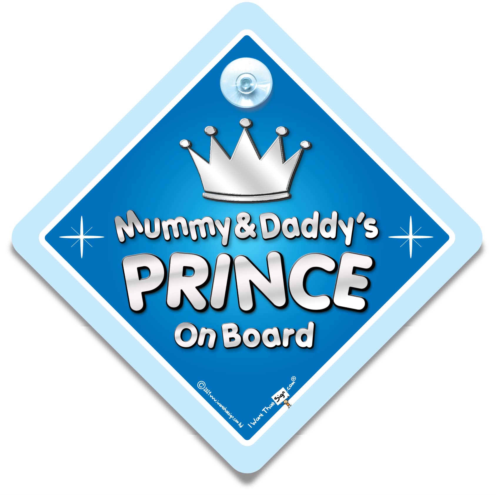 Mummy & Daddy's Prince On Board Car Sign, Baby on Board Suction Cup Sign, Little Prince On Board Sign