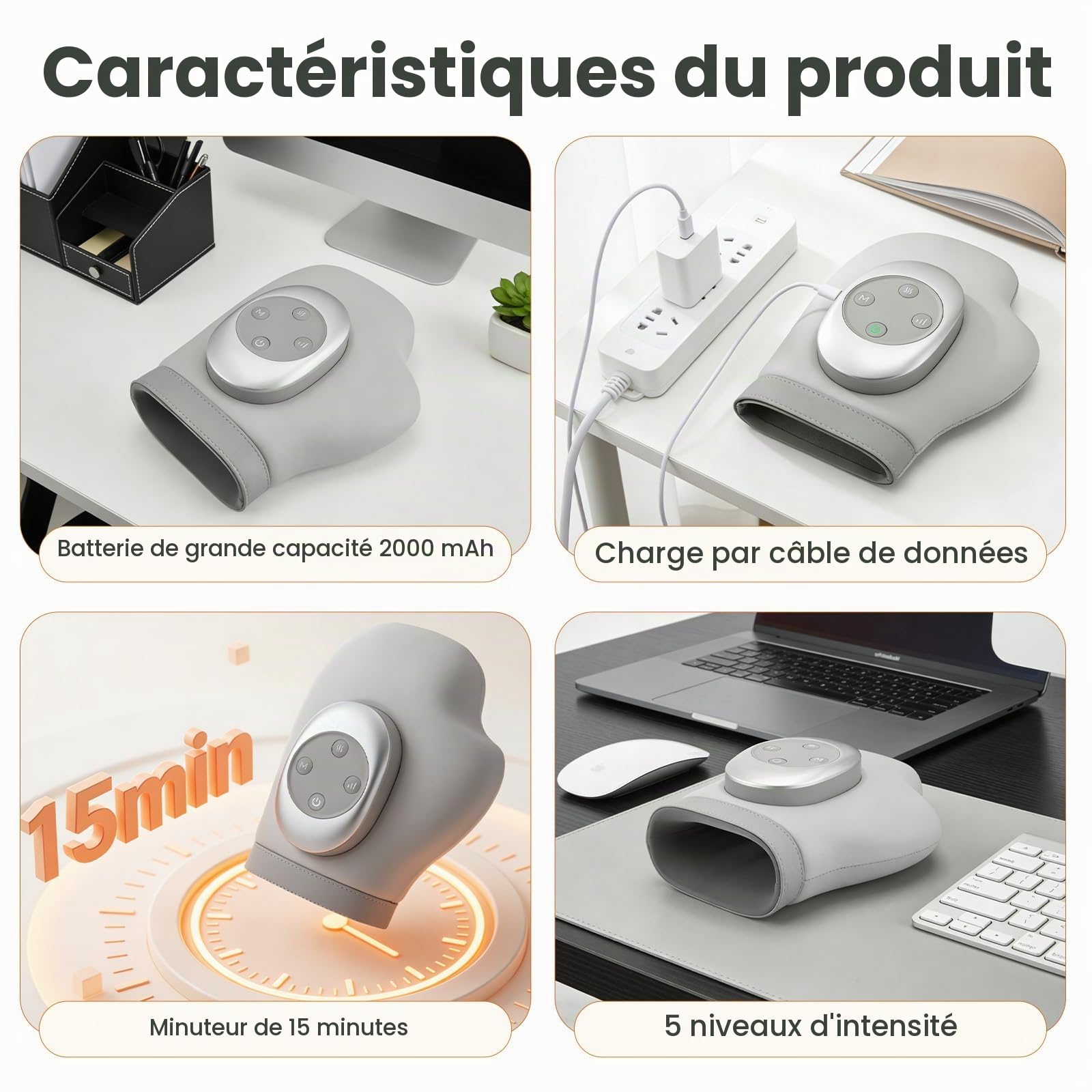 Appareil de massage des mains avec chaleur & compression contre arthrose & fatigue manuelle, 3 modes, 3 niveaux de chaleur, 5 niveaux de pression, gant rechargeable, cadeau détente