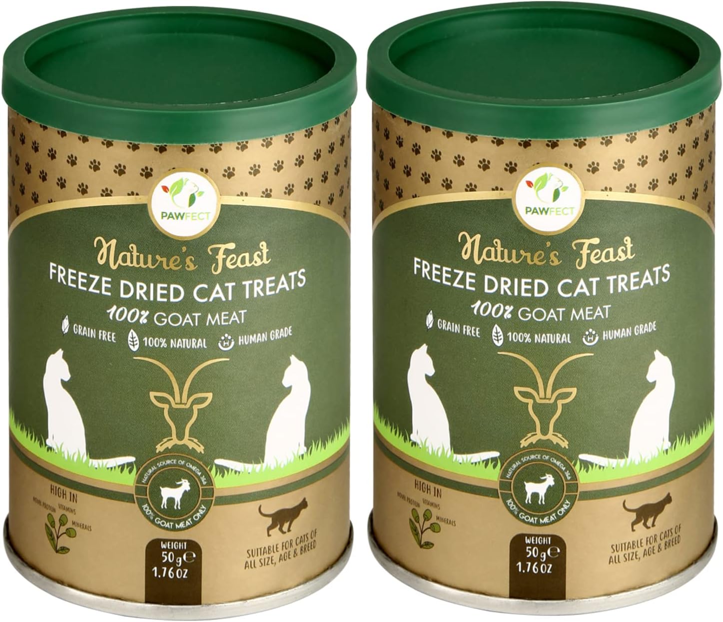Pawfect Treats Nature's Feast Freeze Dried Cat Treats | 100% Natural Goat Treat | Single Ingredient | Grain Free | Training Treat | Food Topper for Cats - Pack of 2 (100G/3.52Oz),All Life Stages