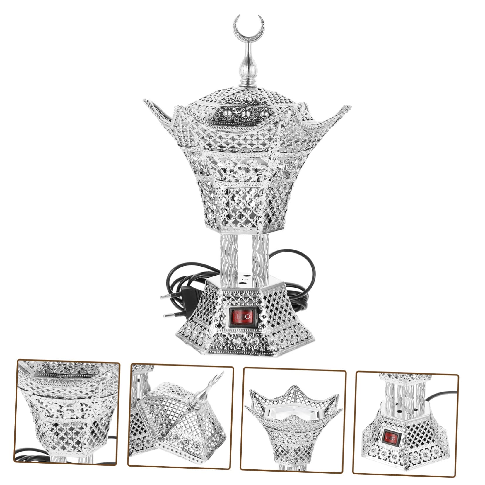Incensario Eléctrico Enchufable de Hierro Plata para Salón | Acabado Uniforme y Duradero, Limpieza Sencilla, Pieza Decorativa Oriental para Hogar