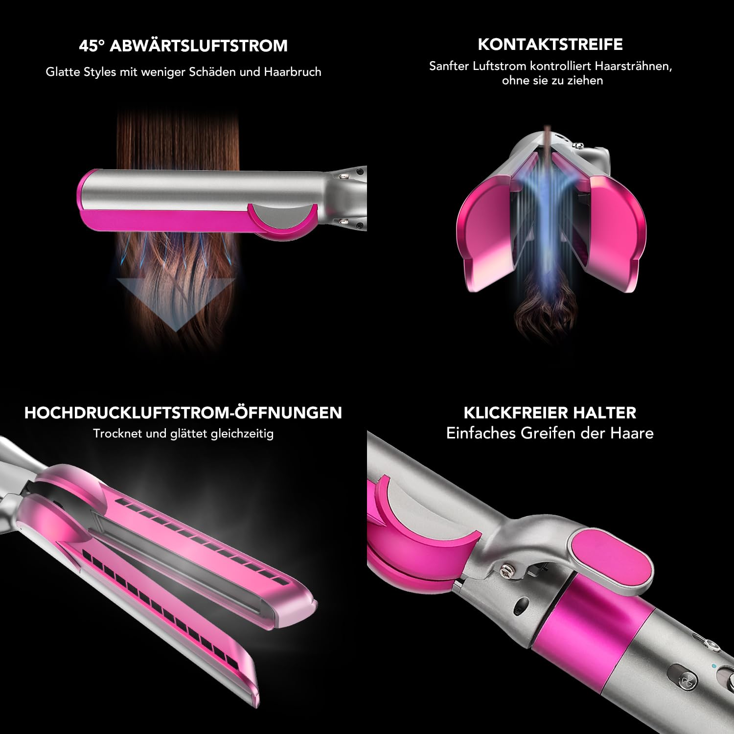 Glätteraufsätze für Dyson Airwrap mit Airflow Technologie ohne heiße Platten für sanftes Haarstyling mit weniger Schäden, Kompatibel mit HS01/HS05/HS08, Fuchsia