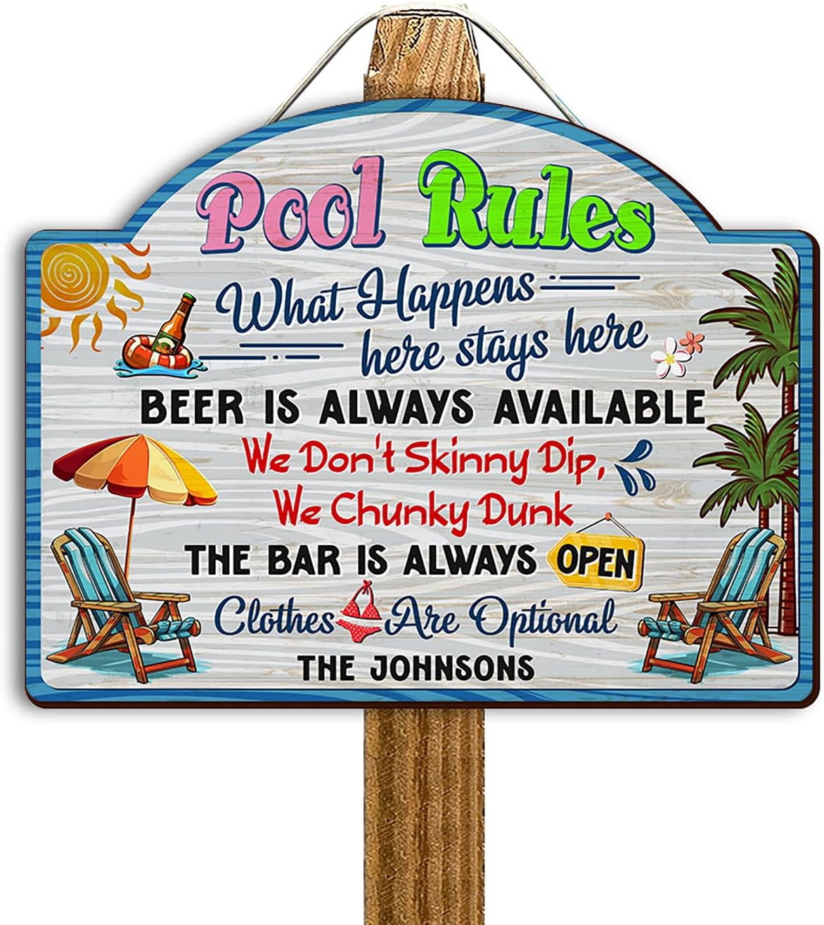 THUYPT Personalized Pool Sign for Pool Bar, Pool Printed Wooden Sign Pool Patio Decorations Wall Hanging, Pool Rules Sign for Poolside Decor Outdoor (04)