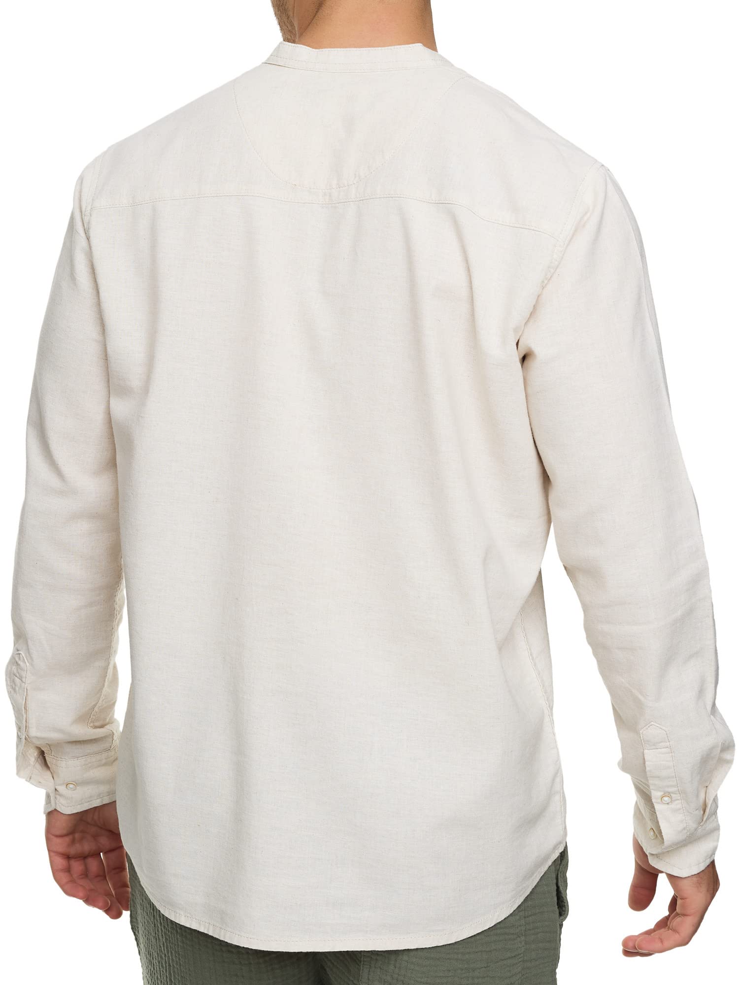 Indicode Hombres Waylon Camisa con Cuello de Pico confeccionada en Mezcla de Lino y algodón