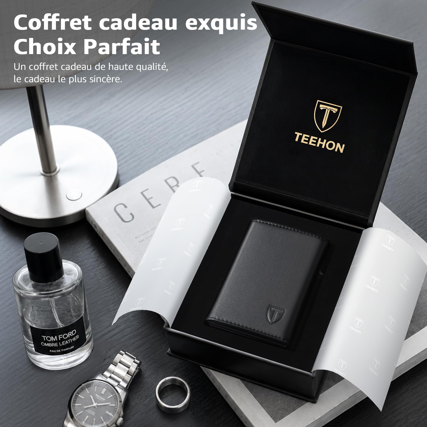 TEEHON Portefeuille Homme - Coffret Cadeau Luxe pour Homme - Noir