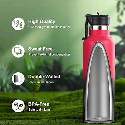 Miniatura 4 de WEREWOLVES Botella de agua aislada con tapa de popote y tapa con asa, botella de agua de acero inoxidable con soporte para bolsa de transporte,