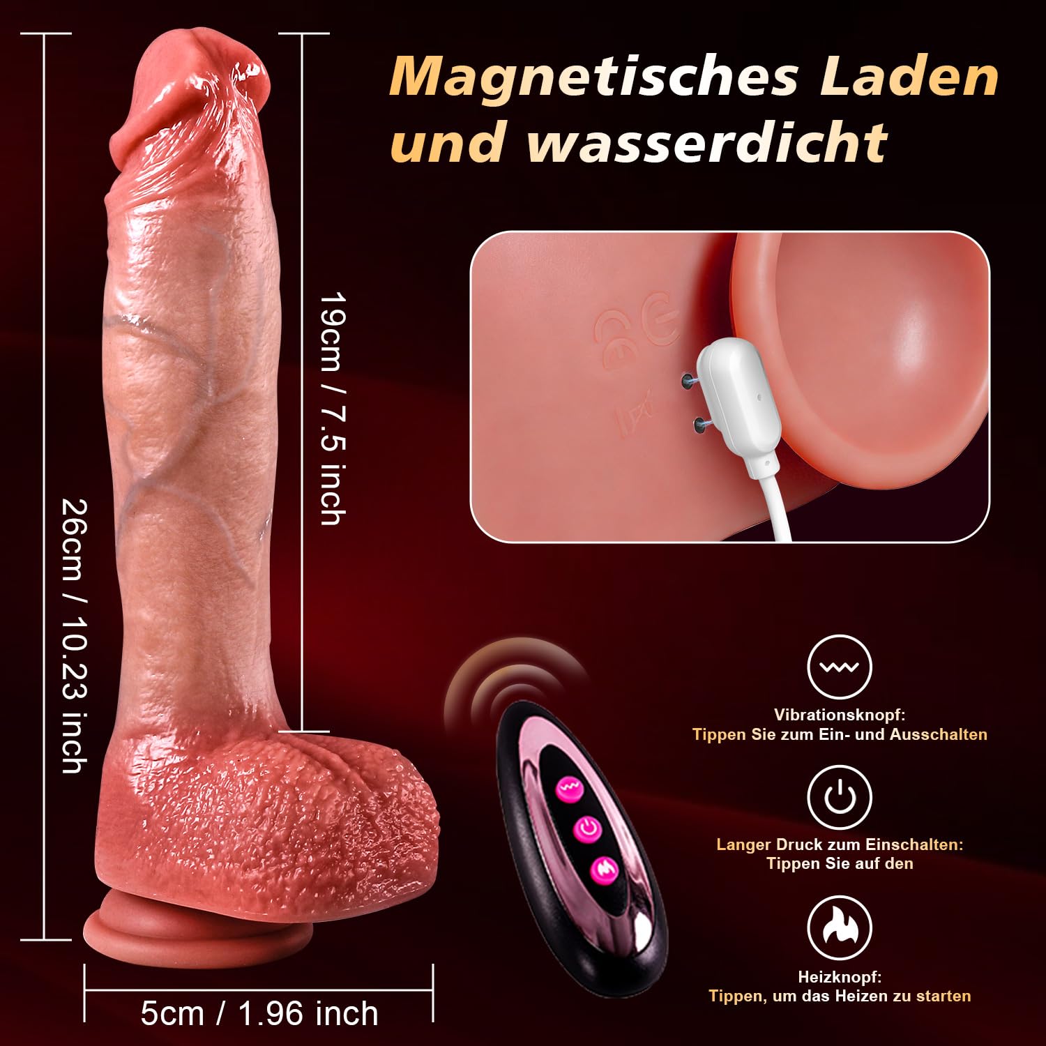 Consolador Grande con Empuje de 26 cm Dildo Vibrador con 9 Modos de Vibración 3 de Empuje Rotación y Calefacción Vibrador Anal con Control Remoto Juguetes Sexuales para Mujer Hombre y Parejas