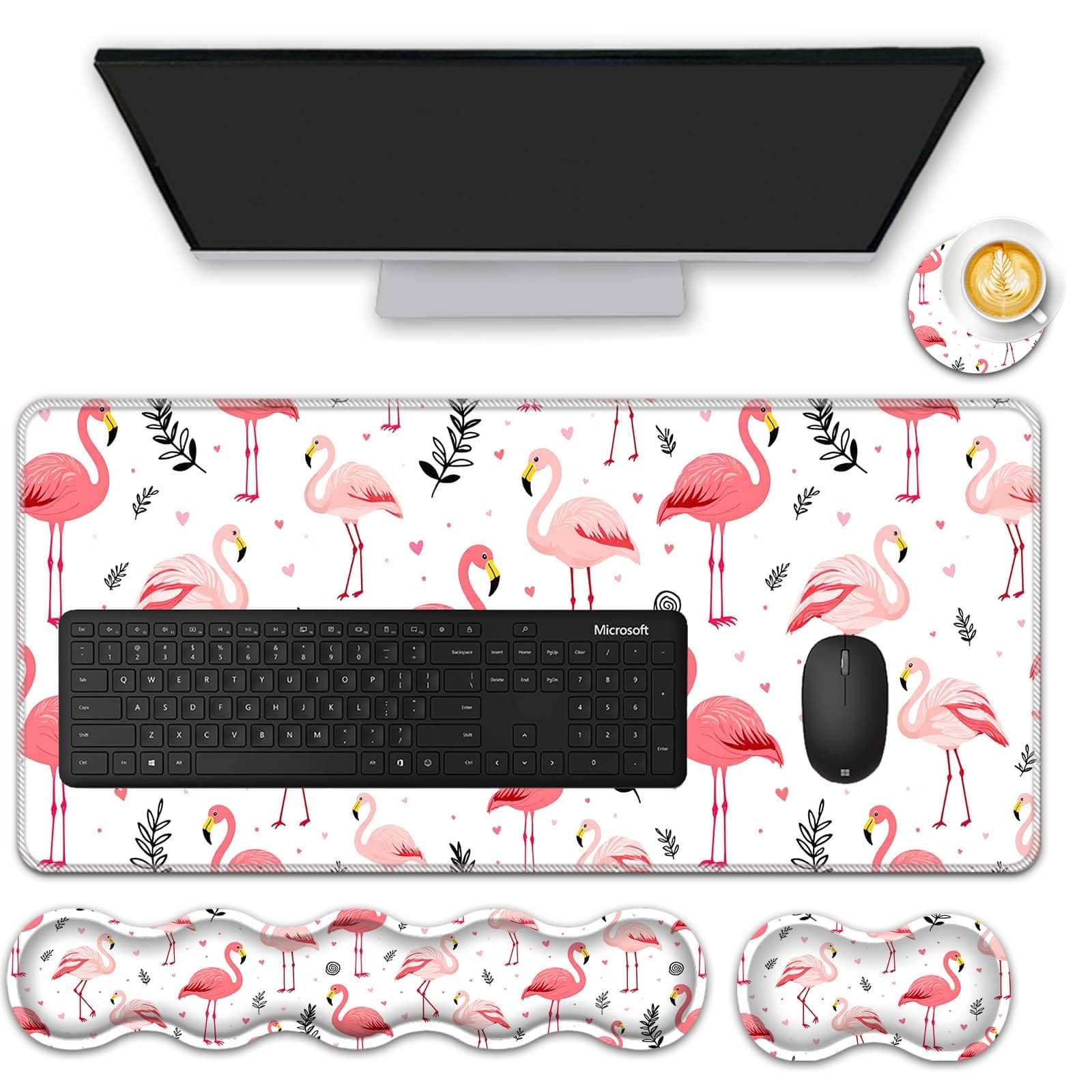 FGDRFGRW Mouse Pad Set,(31.5×11.8 in) Desk Pad + Keyboard Wrist Rest Support + Mouse Wrist Rest + Coaster for Office,Home,Computer,Laptop - 4 Cute
