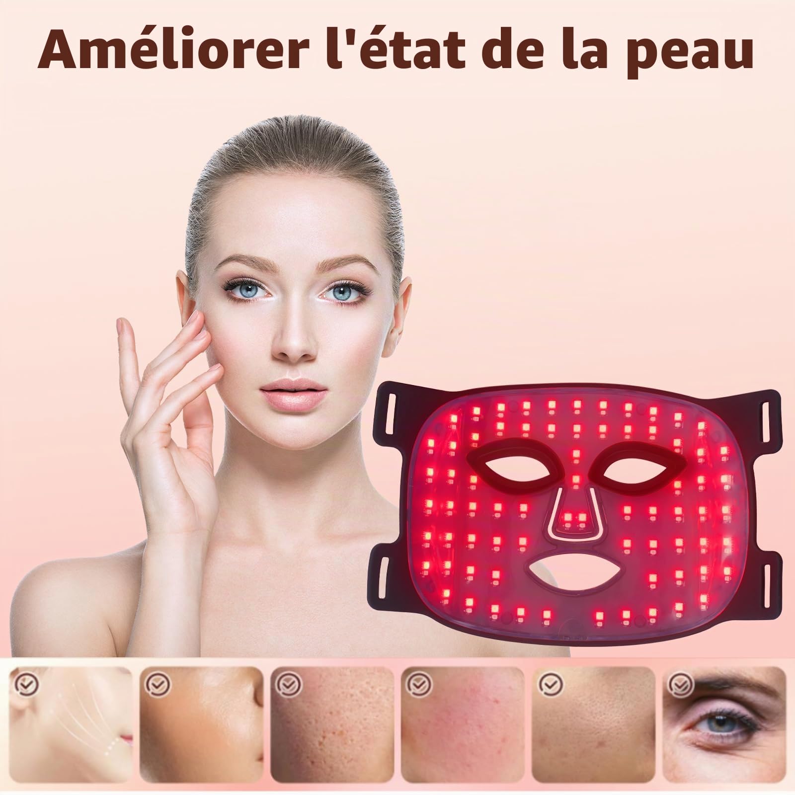 Masque Visage LED, Masque Led Visage Luminothérapie,Thérapie Facial a la Lumière Proche Infrarouge en Silicone Flexible, 7 Couleurs, Anti-Âge Beauté Luminothérapie