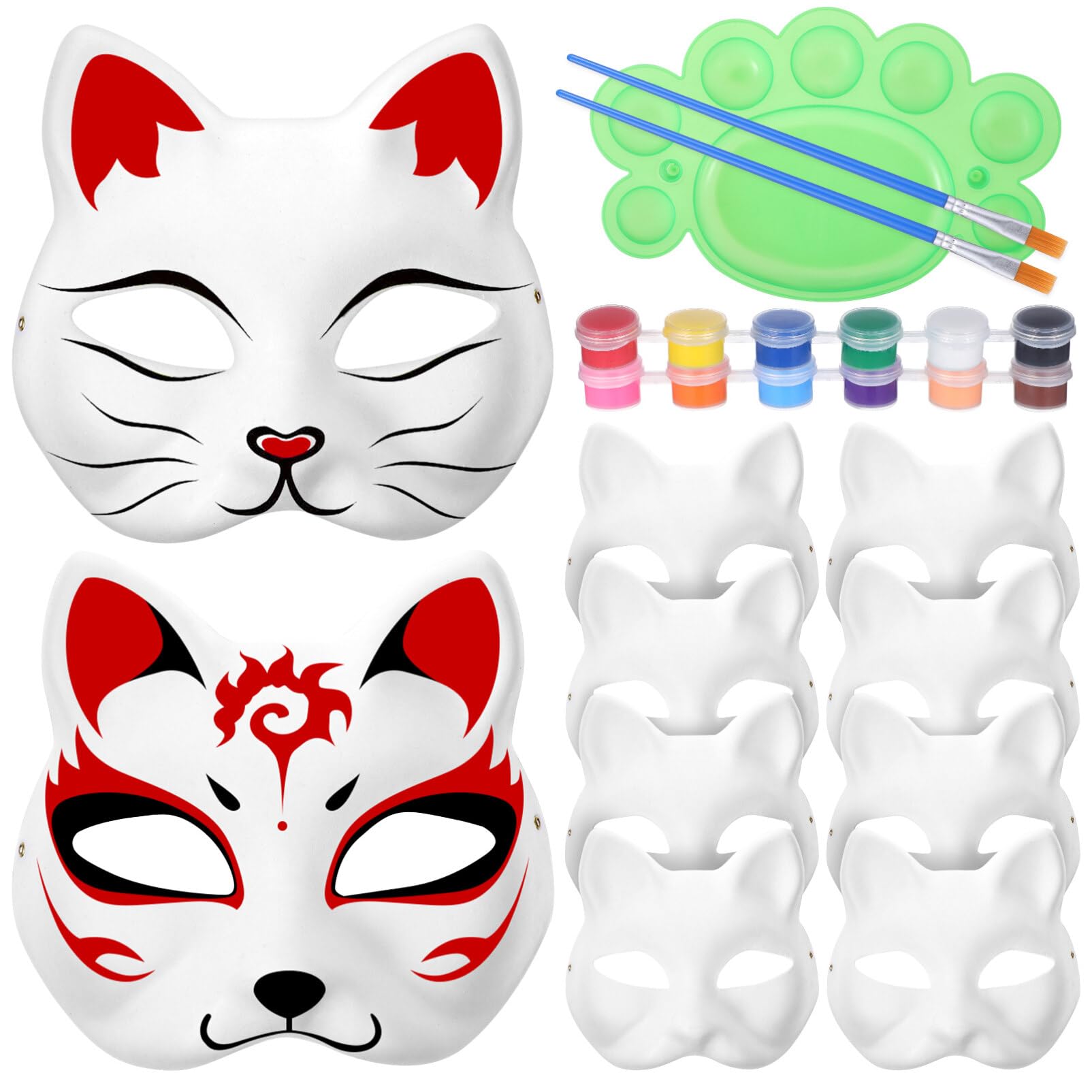 Toddmomy 1 Set Fox Masks, White Paper Blank Fox Mask DIY Hand Painted Masks with Tether Acrylic Paints for Halloween Cosplay Party Masquerade Masks