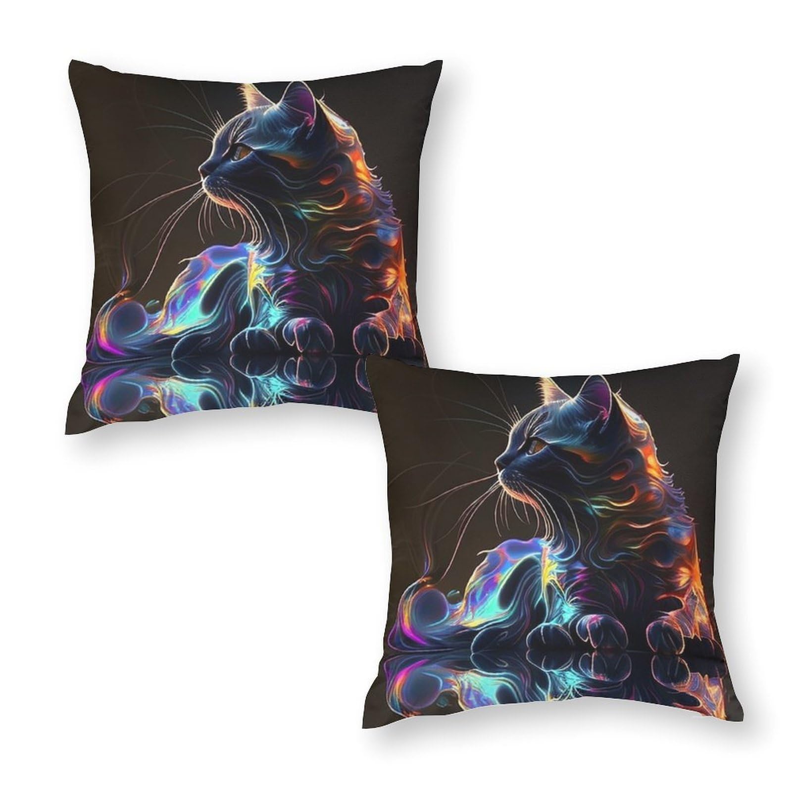 Taie d'oreiller de Noël chat néon 50x50 cm en tissu satiné lavable